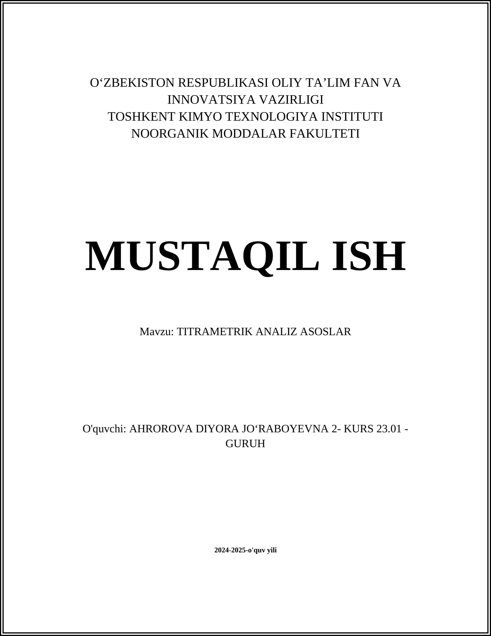 TITRAMETRIK ANALIZ ASOSLAR