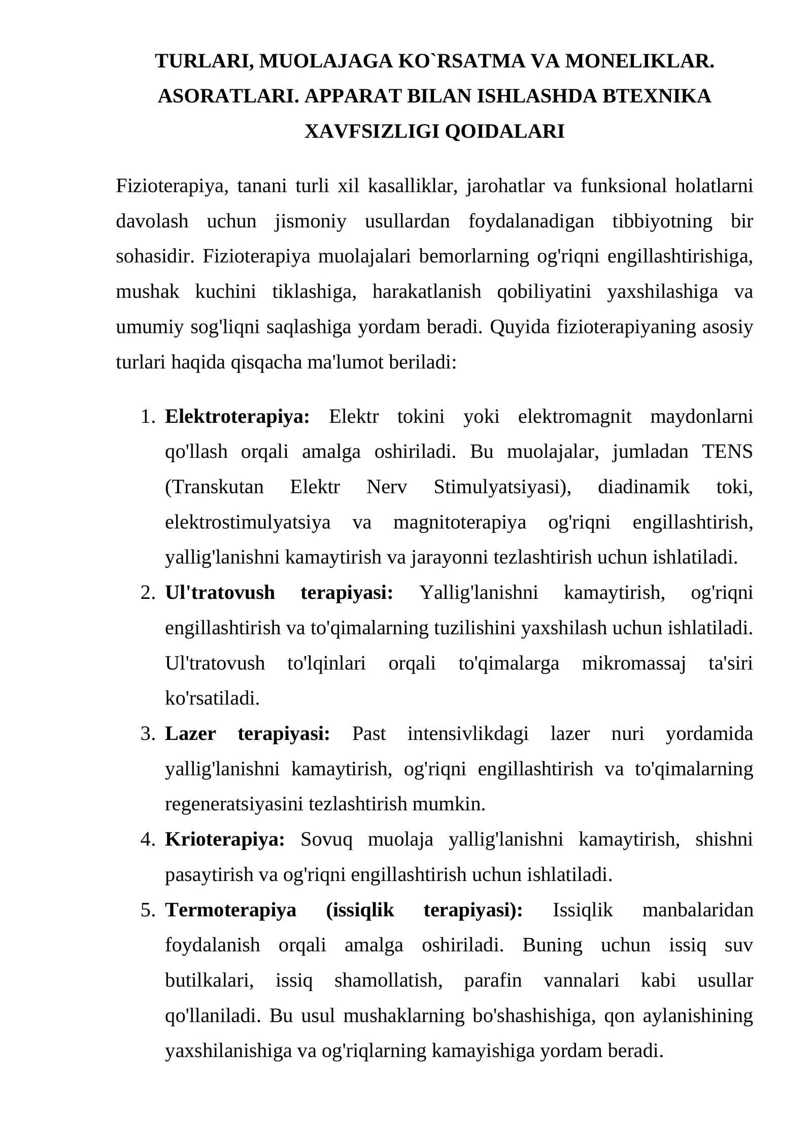 Fizioterapiya muolajalari