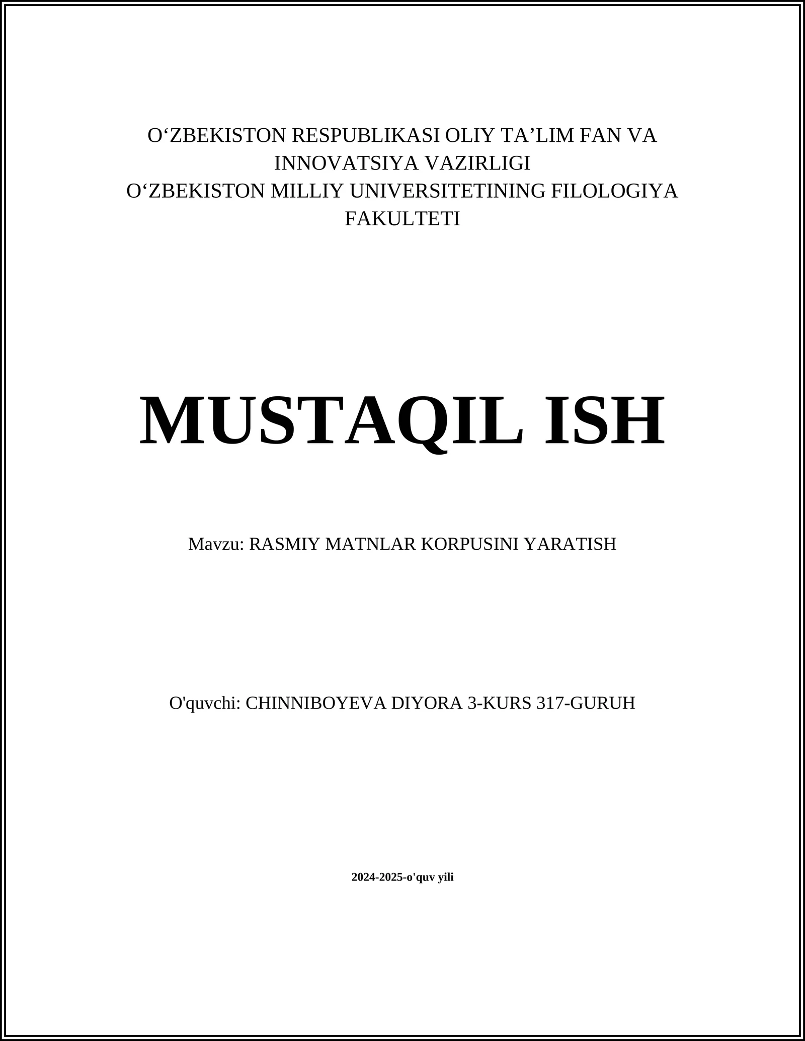 RASMIY MATNLAR KORPUSINI YARATISH