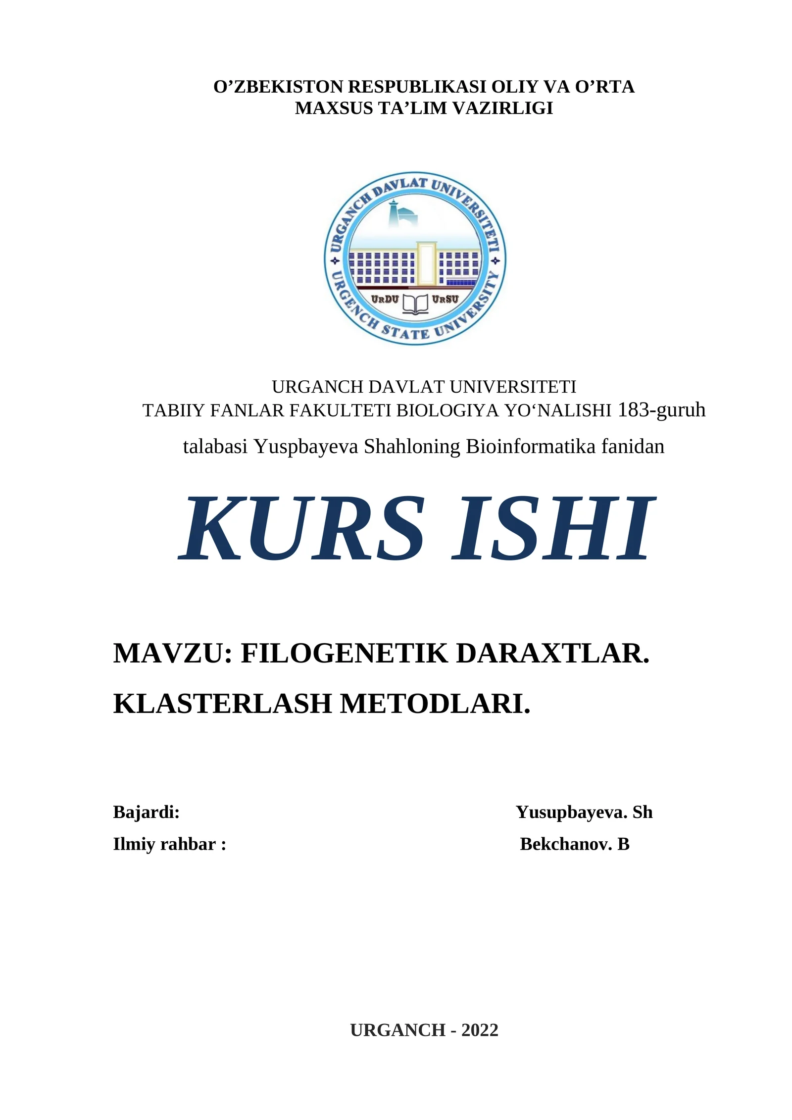 FILOGENETIK DARAXTLAR. KLASTERLASH METODLARI