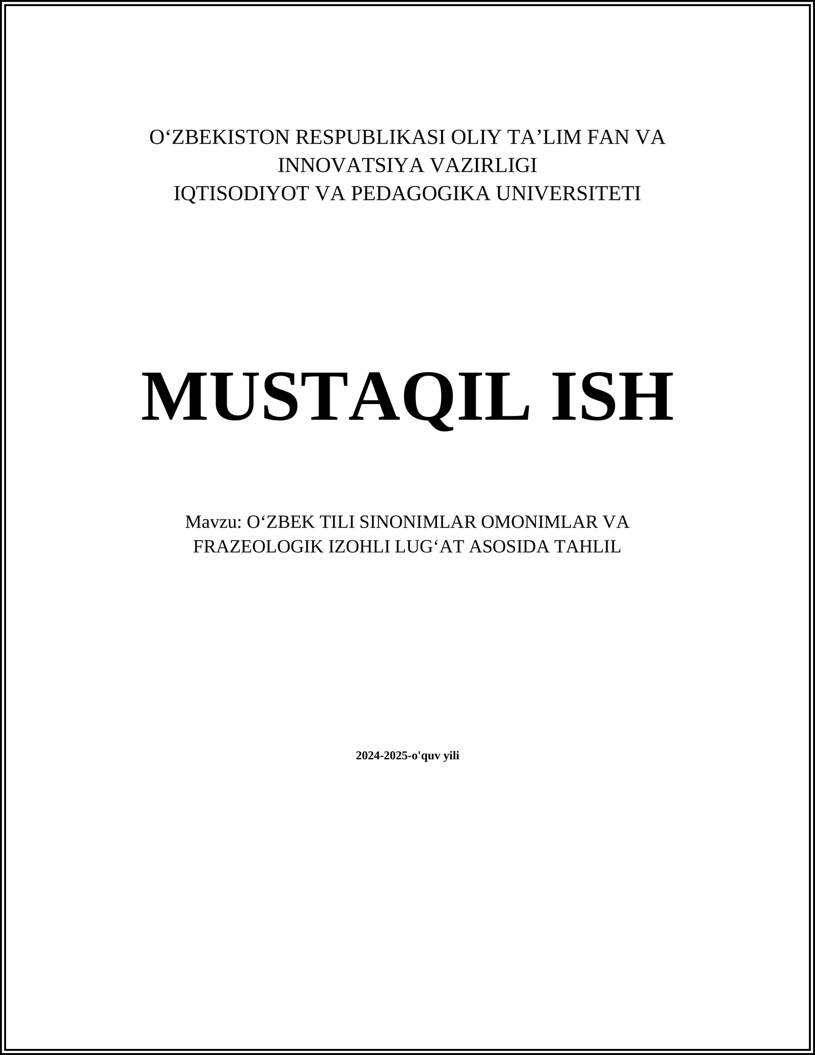 Oʻzbek Tili Sinonimlar Omonimlar va Frazeologik IZohlI Lugʻat Asosida Tahlil