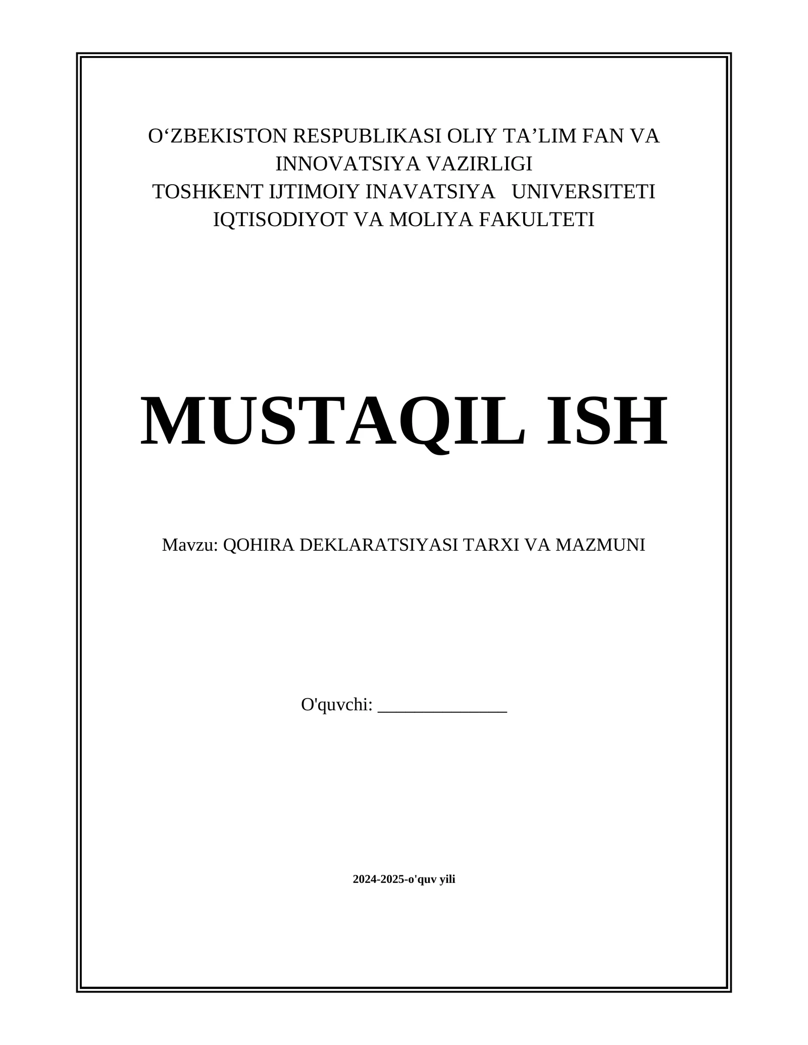 QOHIRA DEKLARATSIYASI TARXI VA MAZMUNI