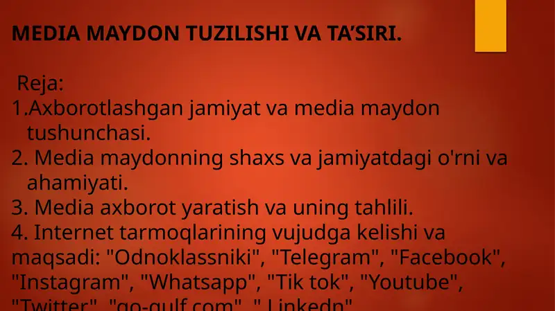 MEDIAMAYDON TUZILISHI VA TA’SIRI