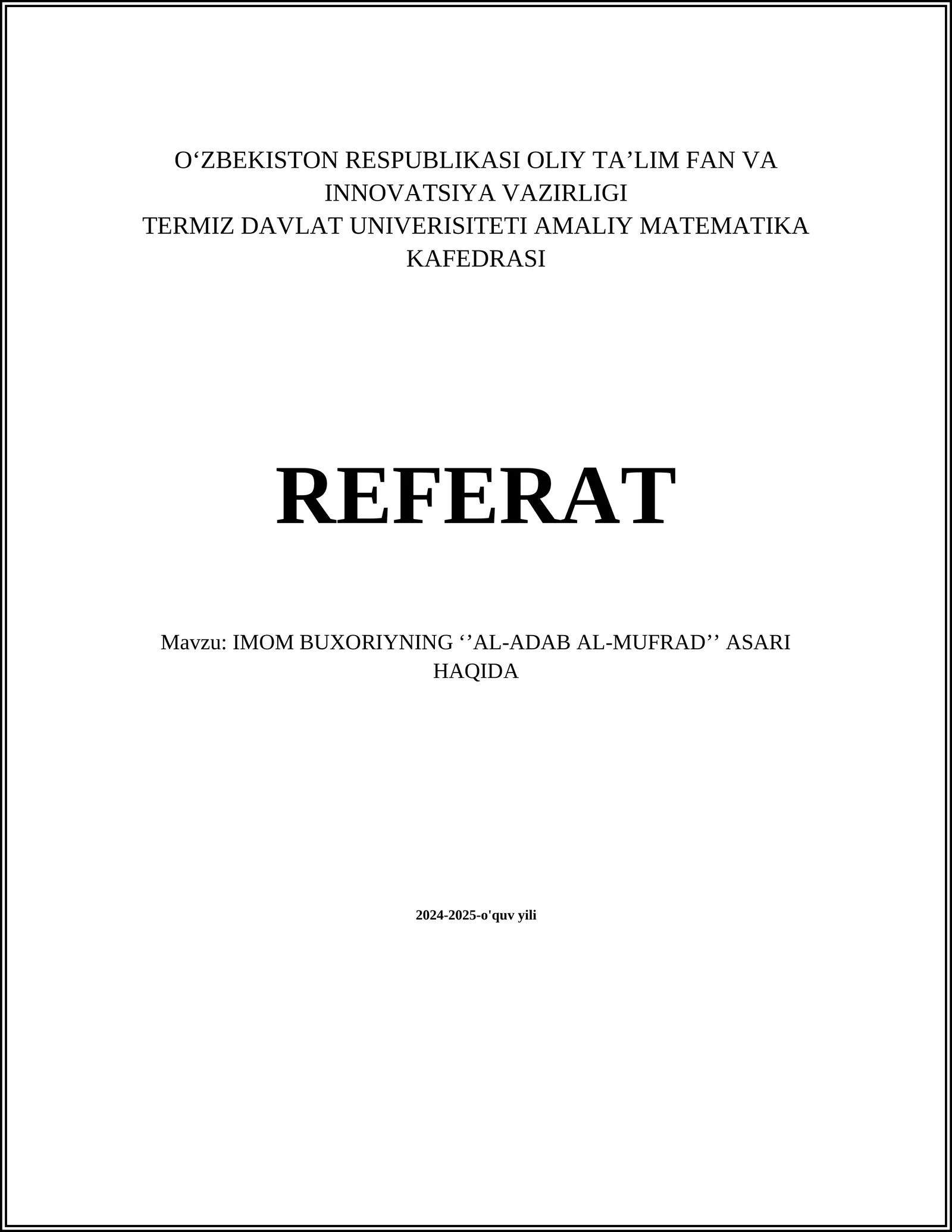 Al-Adab al-Mufrad Haqida Referat