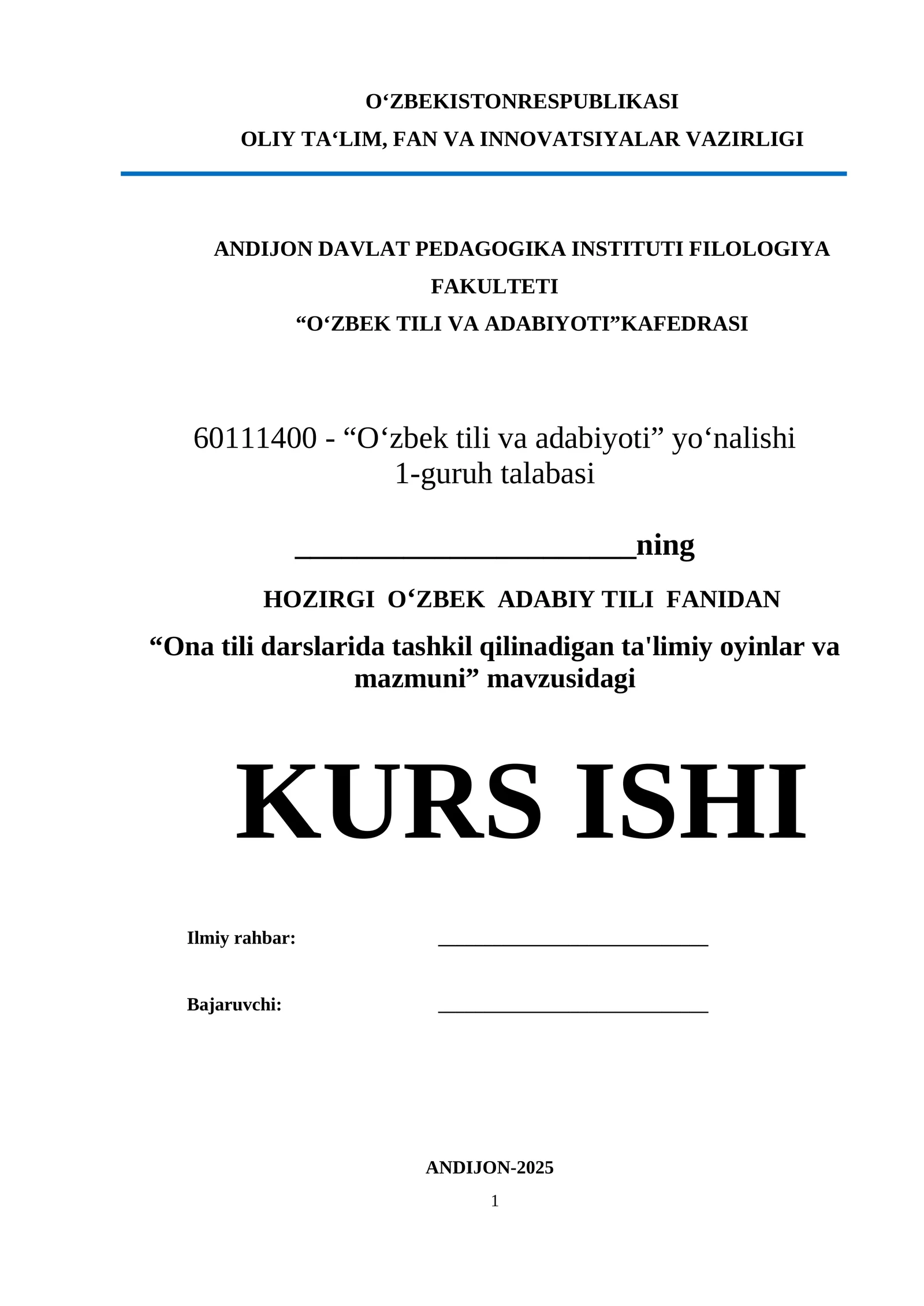 Ona tili darslarida tashkil qilinadigan ta'limiy oyinlar va mazmuni