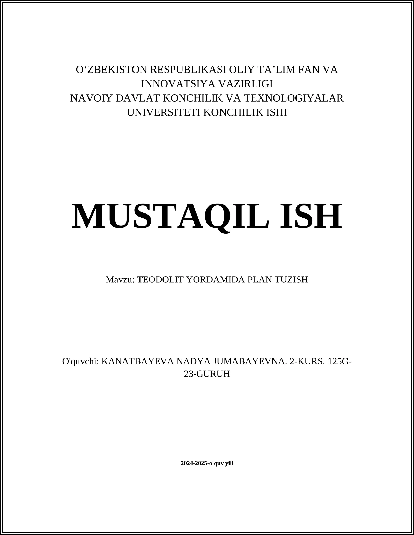 TEODOLIT YORDAMIDA PLAN TUZISH