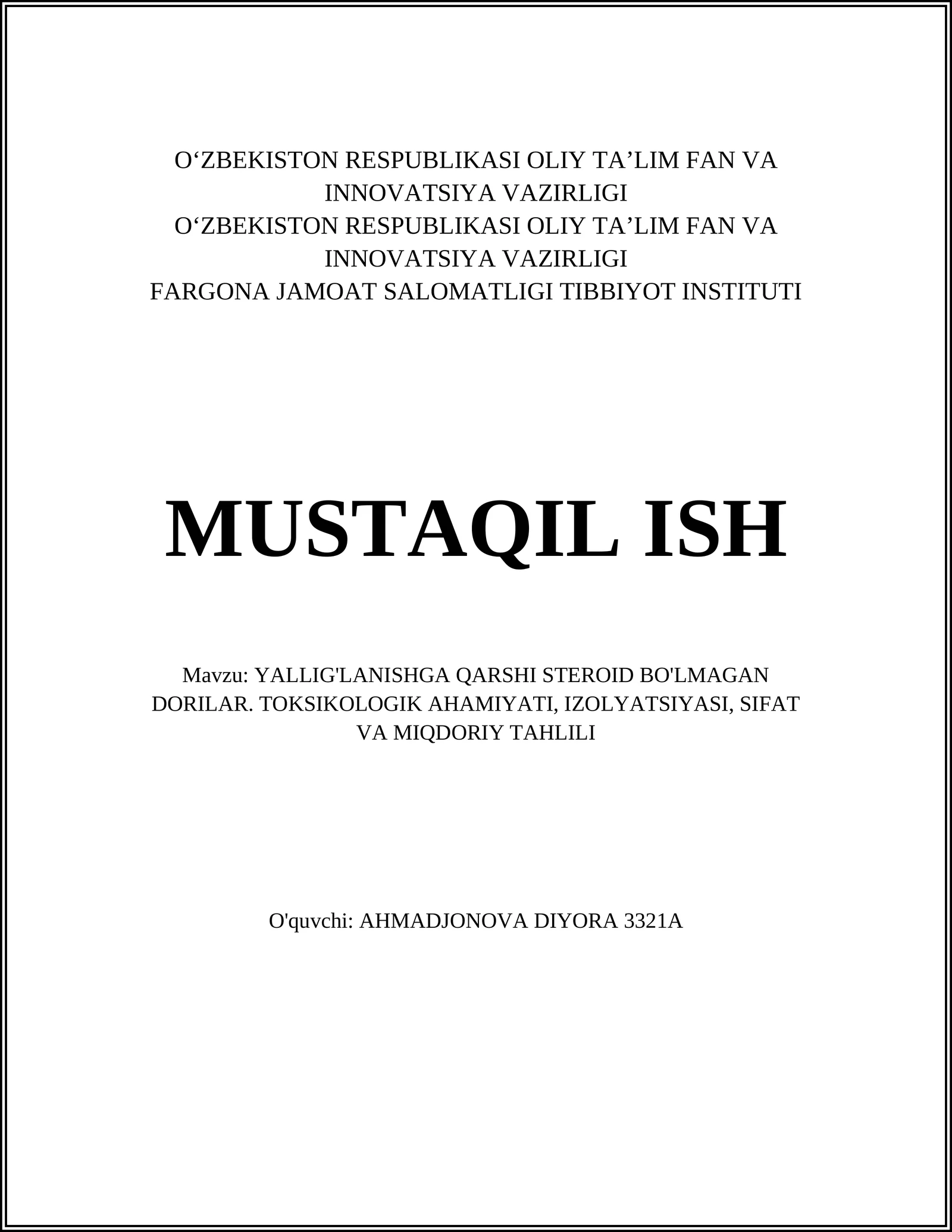 YALLIG'LANISHGA QARSHI STEROID BO'LMAGAN DORILAR