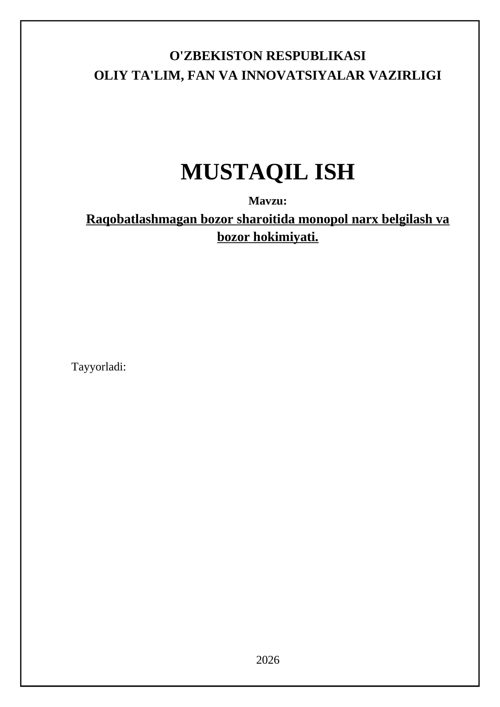 Monopol firmaning narx belgilash strategiyalari