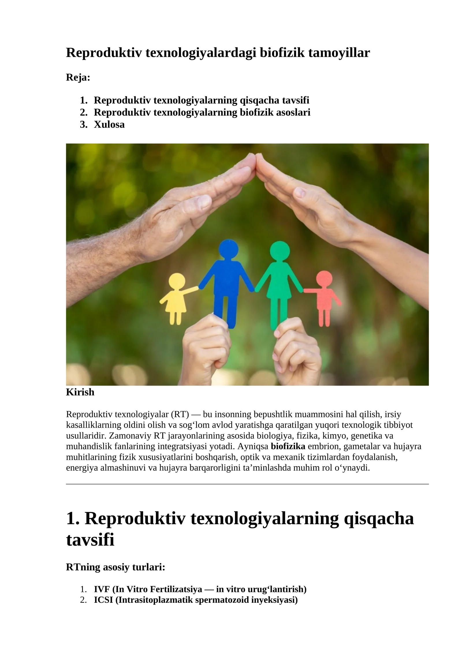 Reproduktiv texnologiyalardagi biofizik tamoyillar