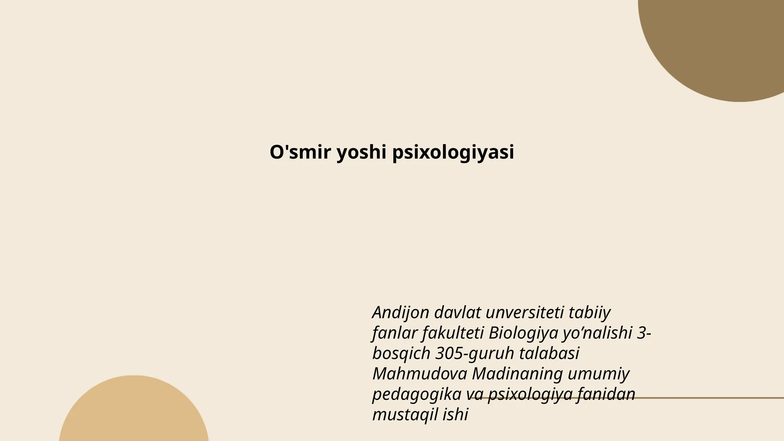 O'smir yoshi psixologiyasi