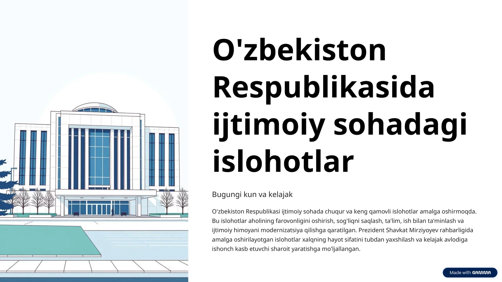 O'zbekiston Respublikasida ijtimoiy sohadagi islohotlar