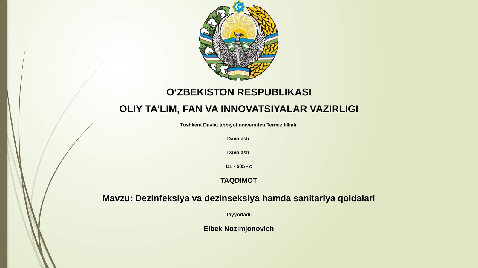Dezinfeksiya va dezinseksiya hamda sanitariya qoidalari