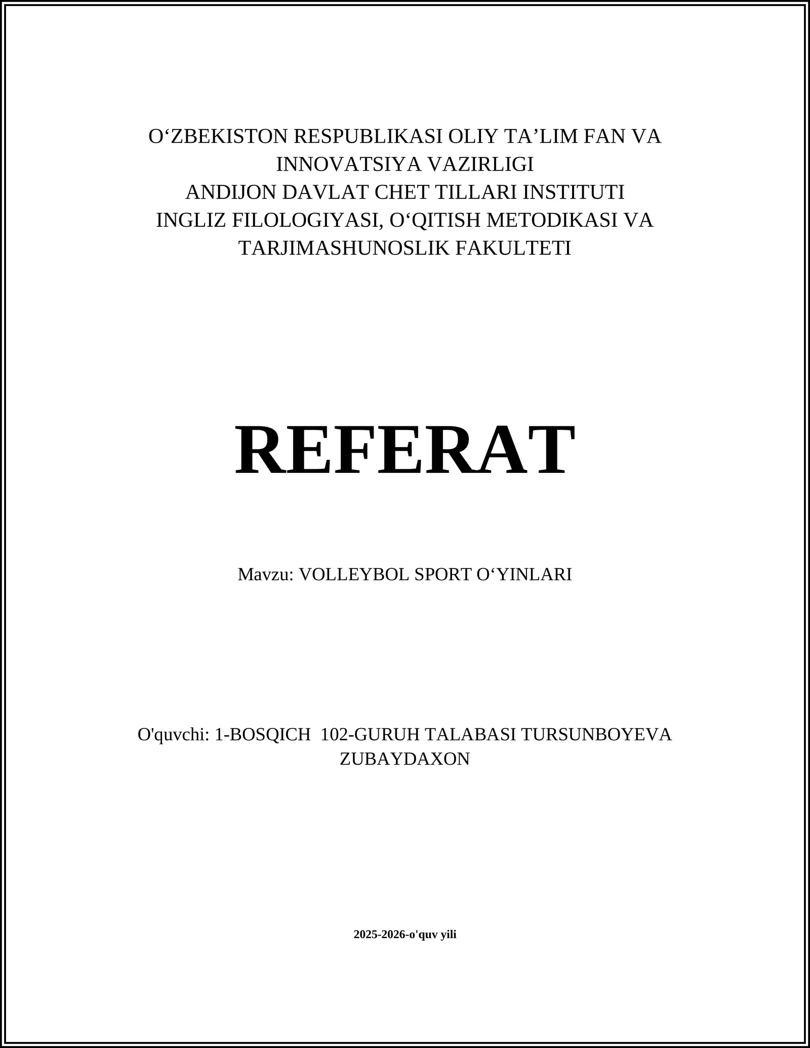 VOLLEYBOL SPORT O‘YINLARI