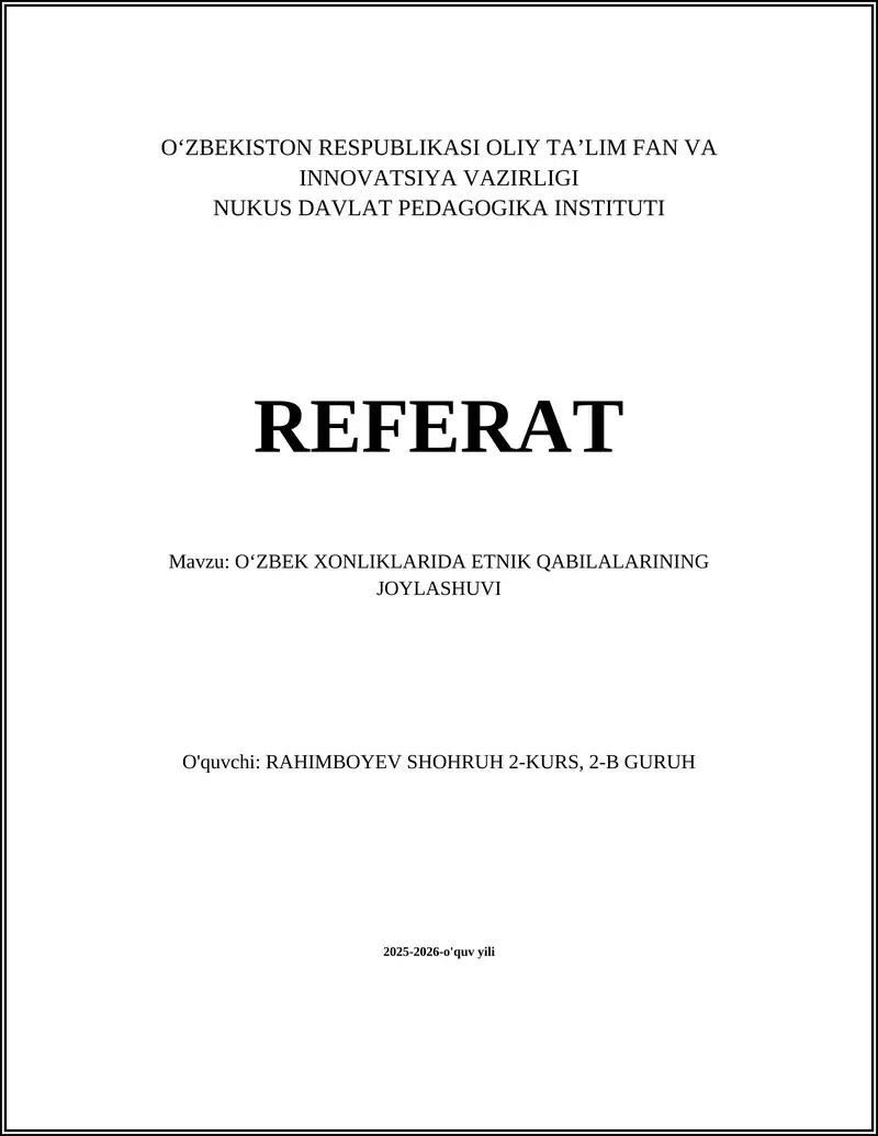 Oʻzbek xonliklarida etnik qabilalarining joylashuvi