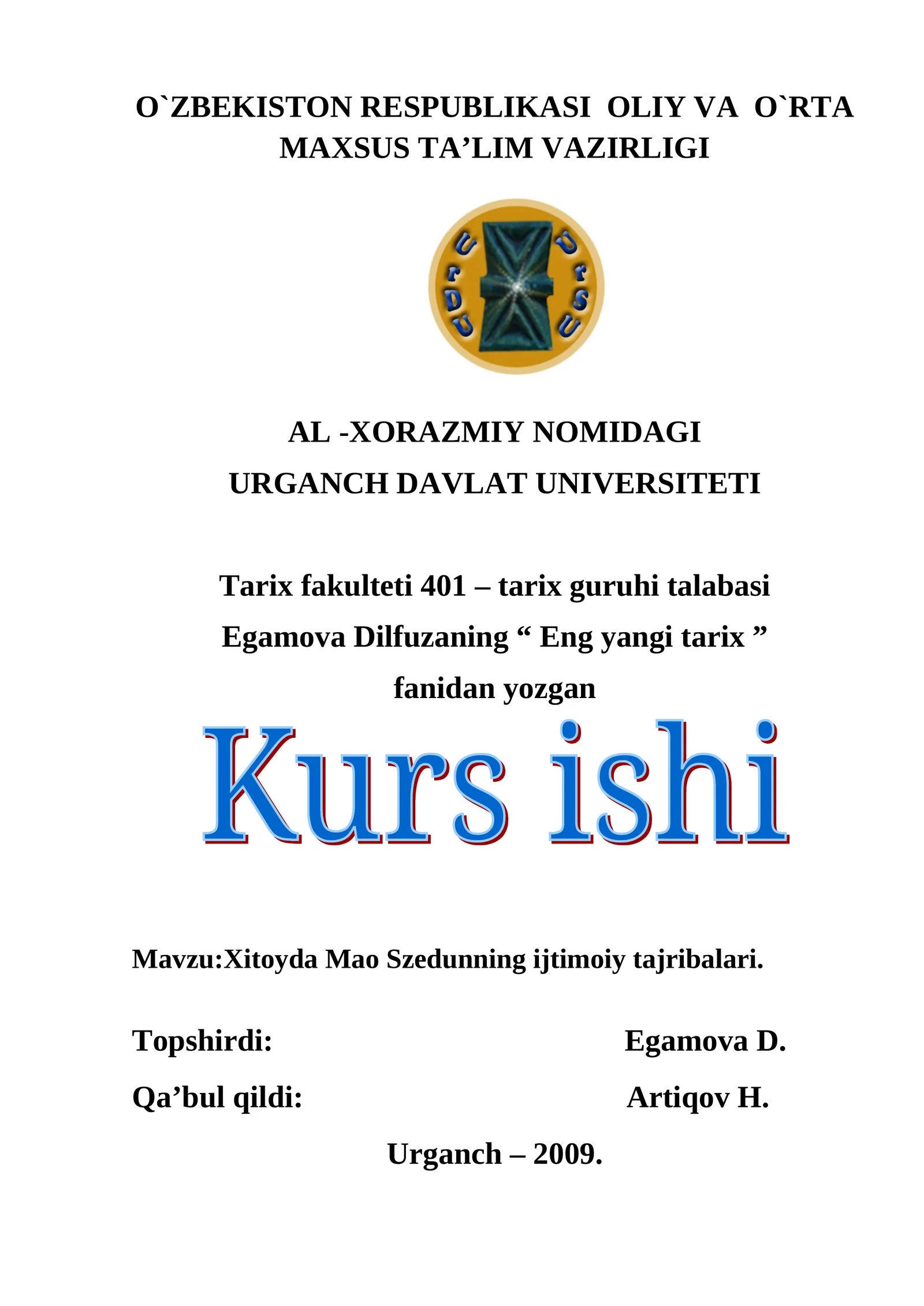 Xitoyda Mao Szedunning ijtimoiy tajribalari