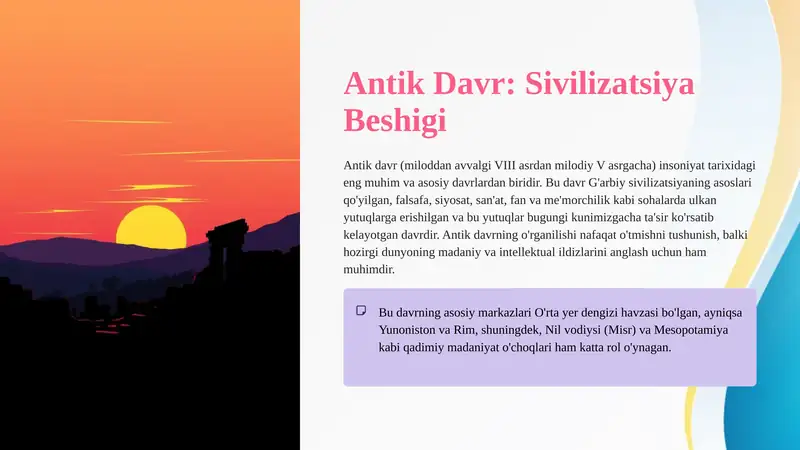 Antik Davr: Sivilizatsiya Beshigi