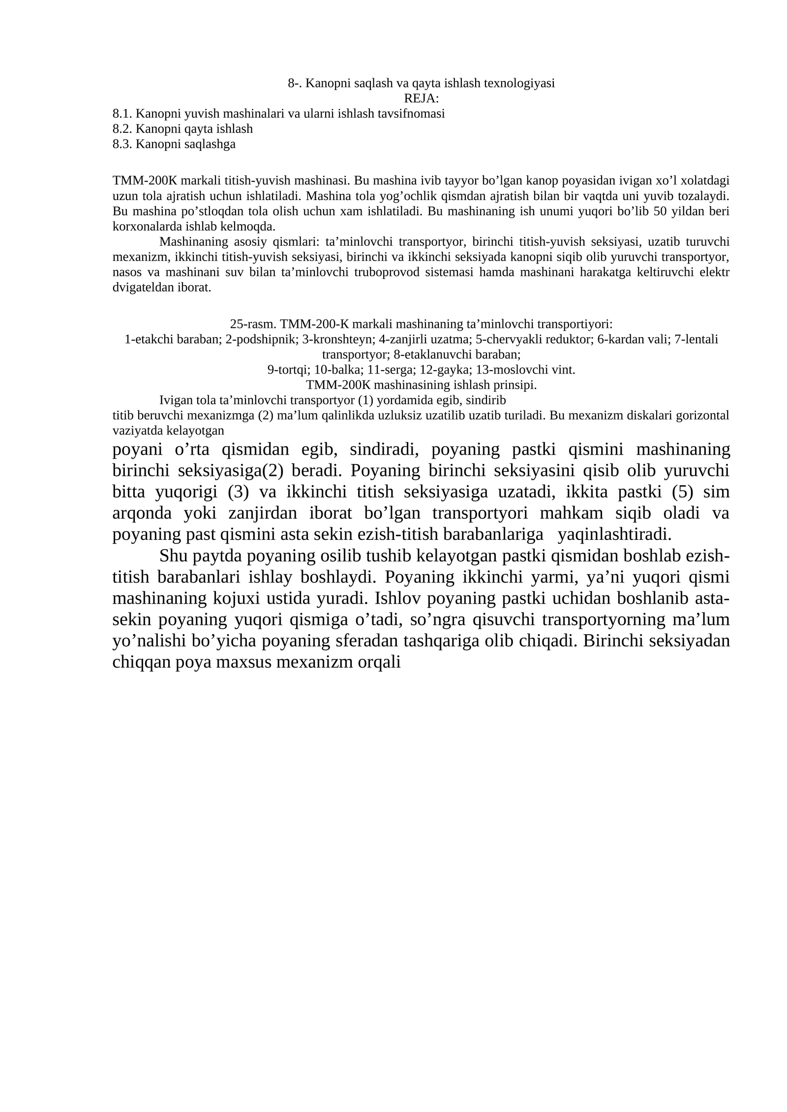 Kanopni saqlash va qayta ishlash texnologiyasi