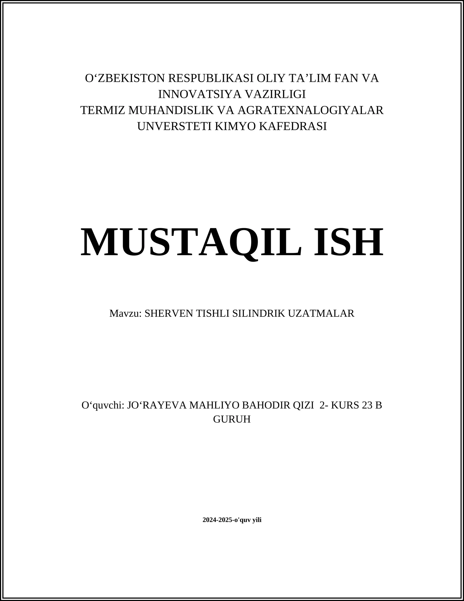 SHERVEN TISHLI SILINDRIK UZATMALAR