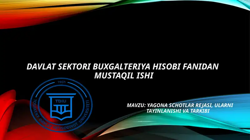 YAGONA SCHOTLAR REJASI, ULARNI TAYINLANISHI VA TARKIBI