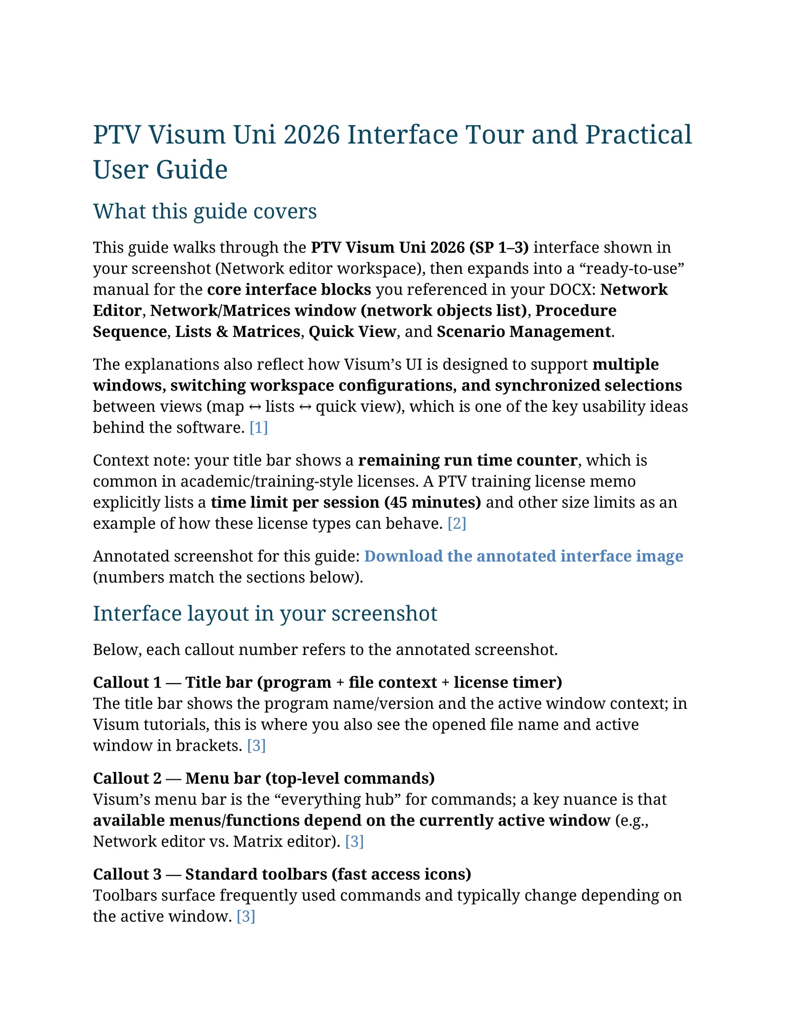 PTV Visum Uni 2026 Interface Tour and Practical User Guide