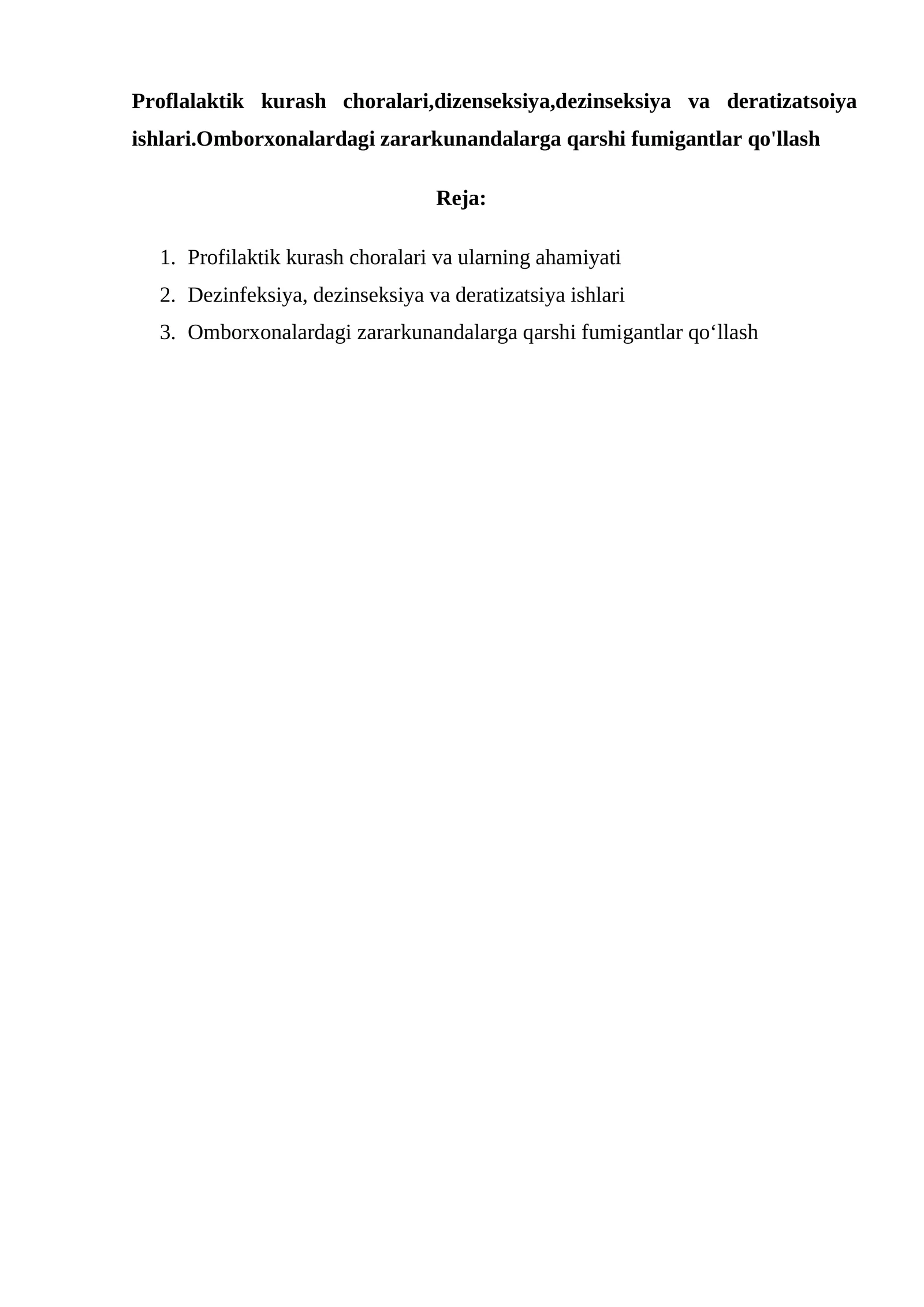 Dezinfeksiya, dezinseksiya va deratizatsiya ishlari