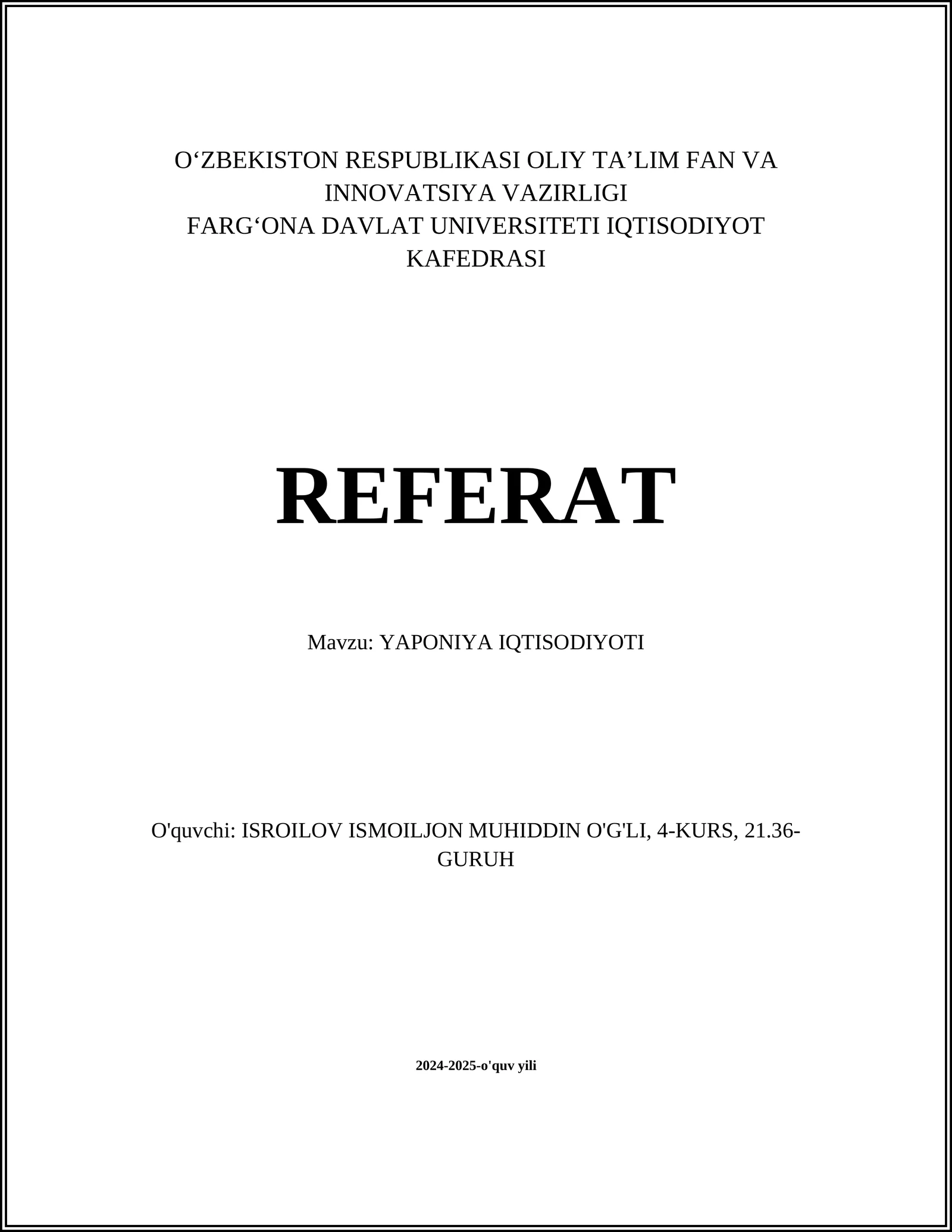 YAPONIYA IQTISODIYOTI