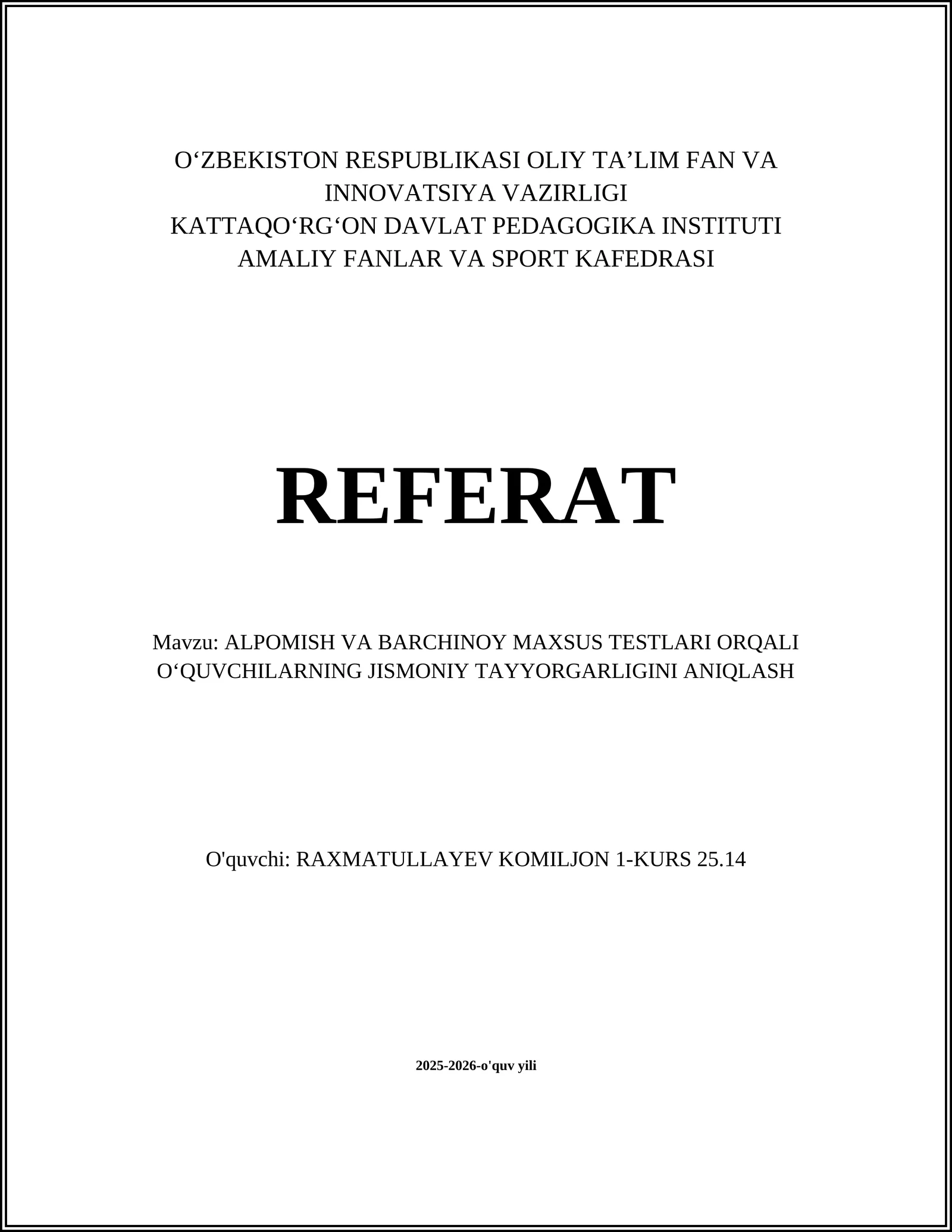 ALPOMISH VA BARCHINOY MAXSUS TESTLARI