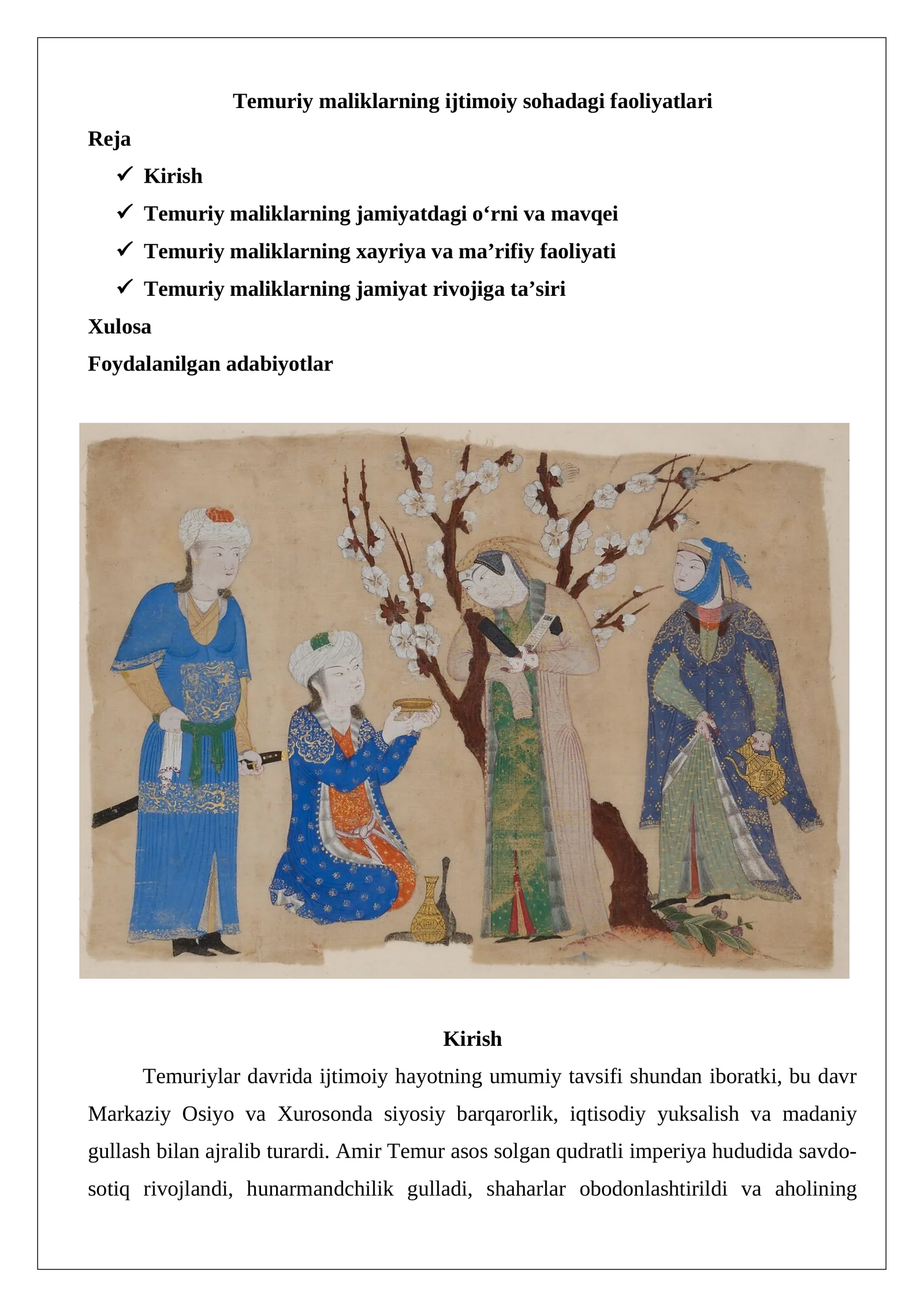 Temuriy maliklarning ijtimoiy sohadagi faoliyatlari
