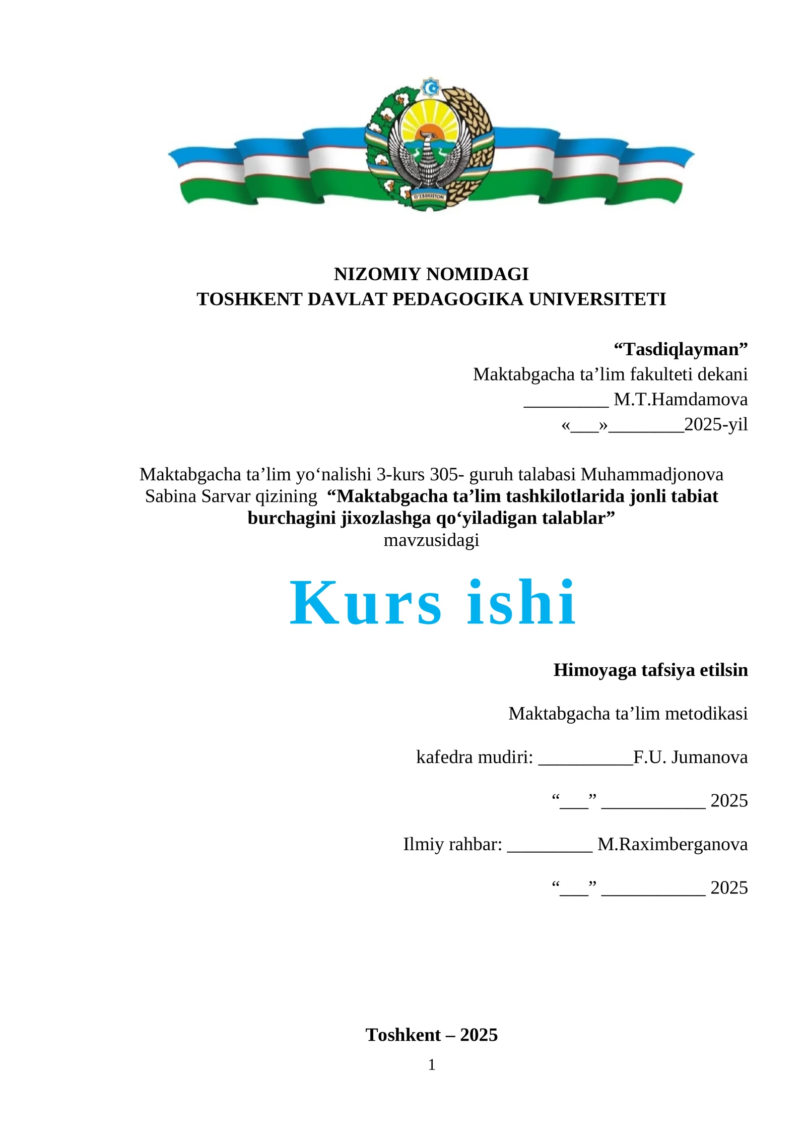 Maktabgacha ta’lim tashkilotlarida jonli tabiat burchagini jixozlashga qoʻyiladigan talablar