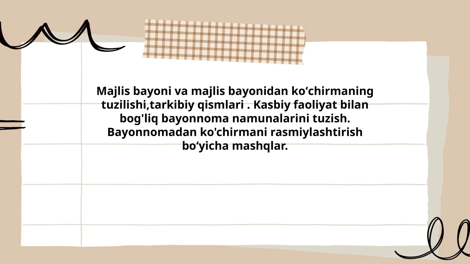 Bayonnomadan ko'chirmani rasmiylashtirish mashqlari