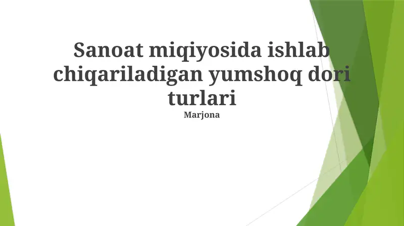 Yumshoq dori-darmon ishlab chiqarish jarayonlari va erituvchilar bilan xususiy foydalanish uchun ma'lumotlar
