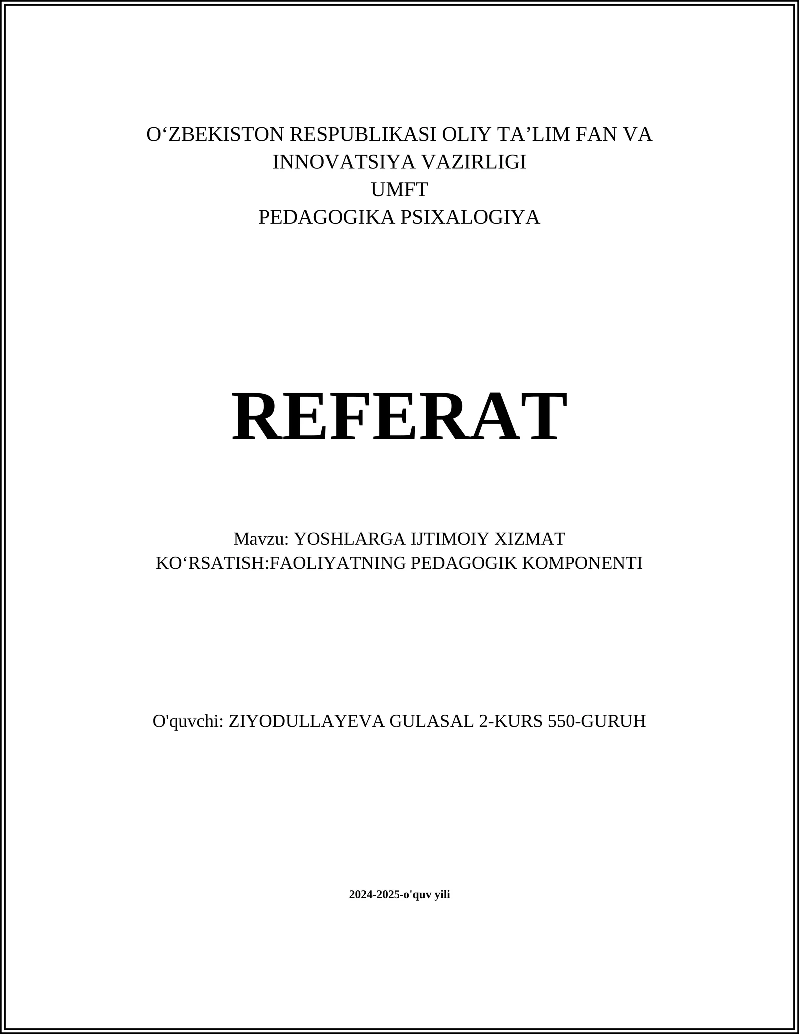 YOSHLARGA IJTIMOIY XIZMAT KOʻRSATISH:FAOLIYATNING PEDAGOGIK KOMPONENTI