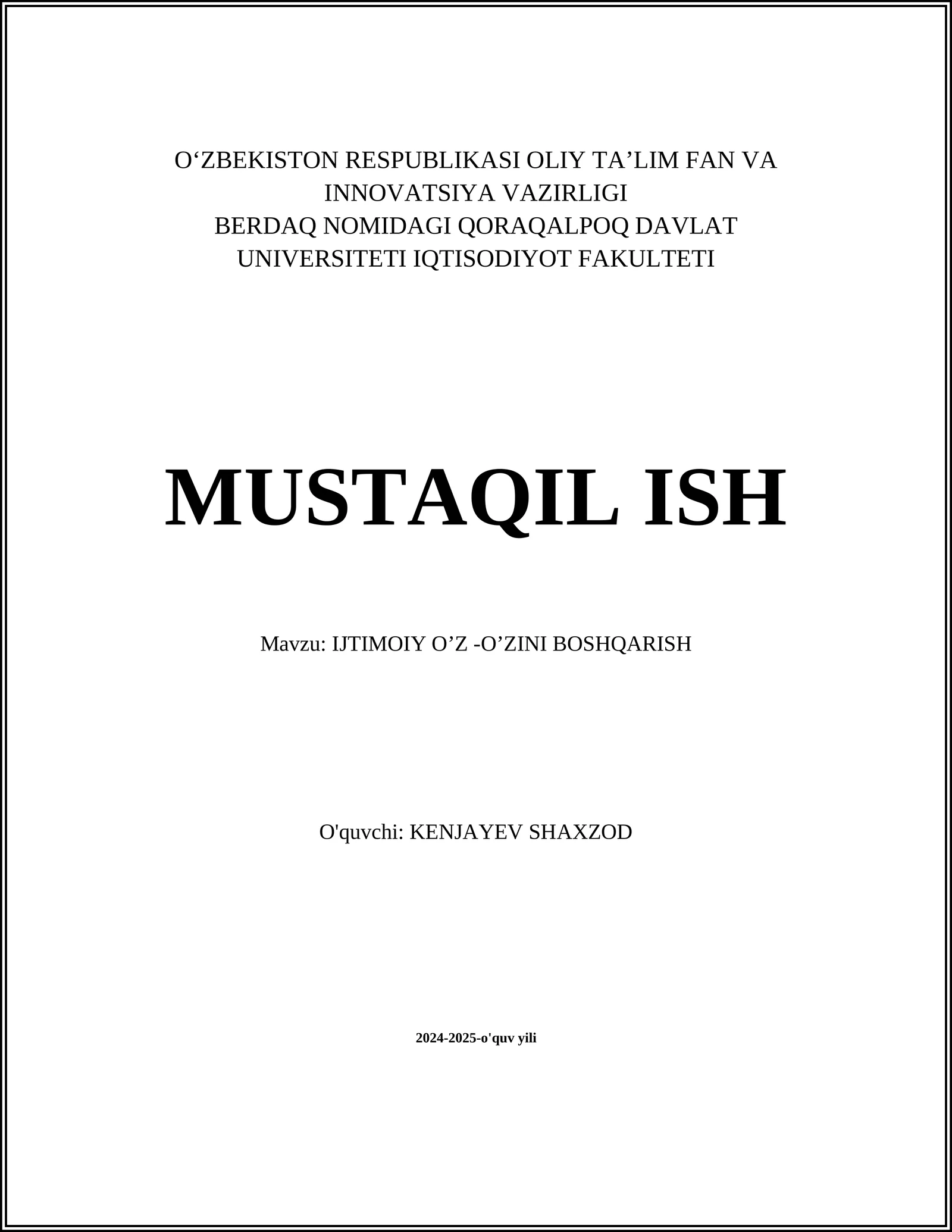 IJTIMOIY O’Z -O’ZINI BOSHQARISH