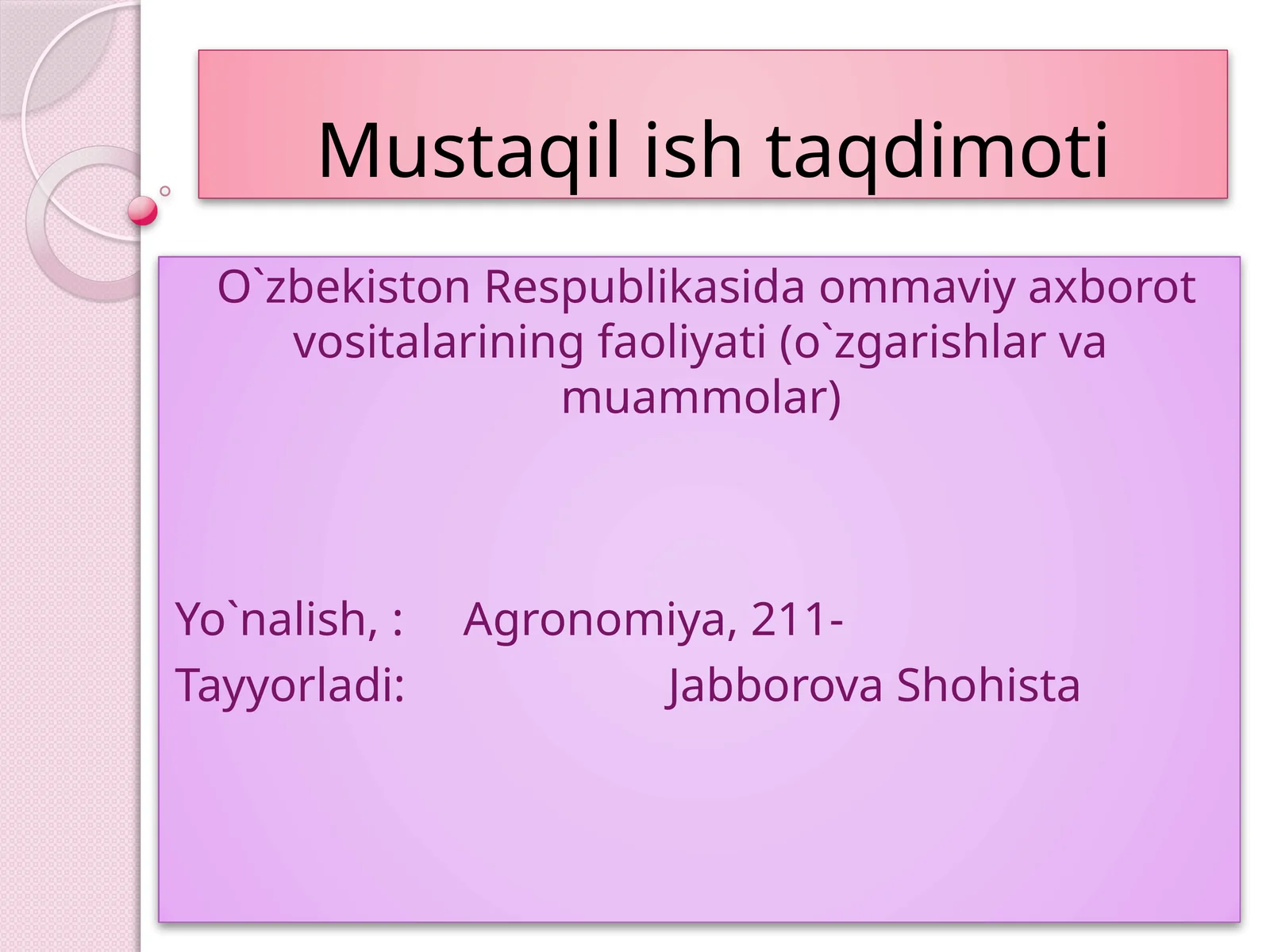 Mustaqil ish taqdimoti