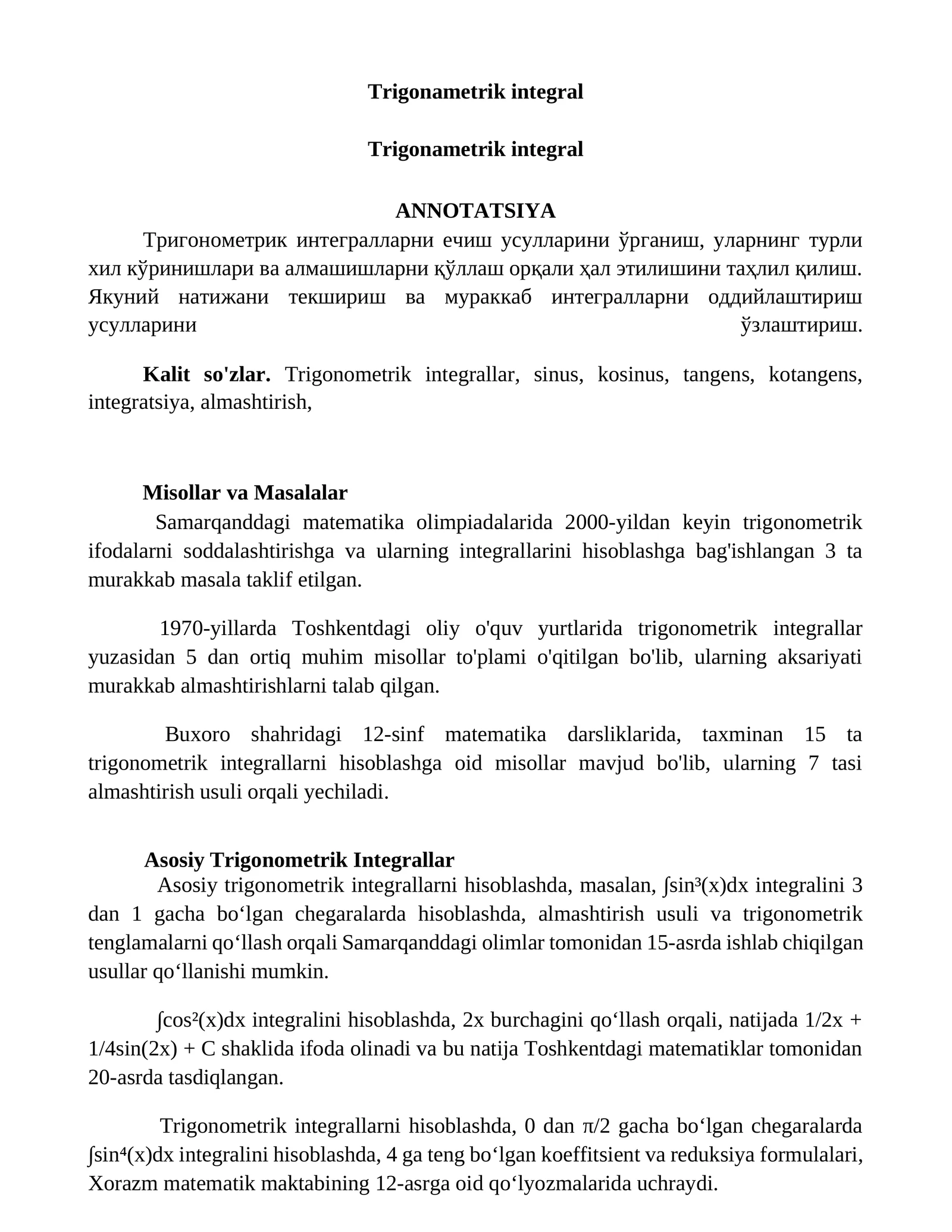 Trigonometrik integral