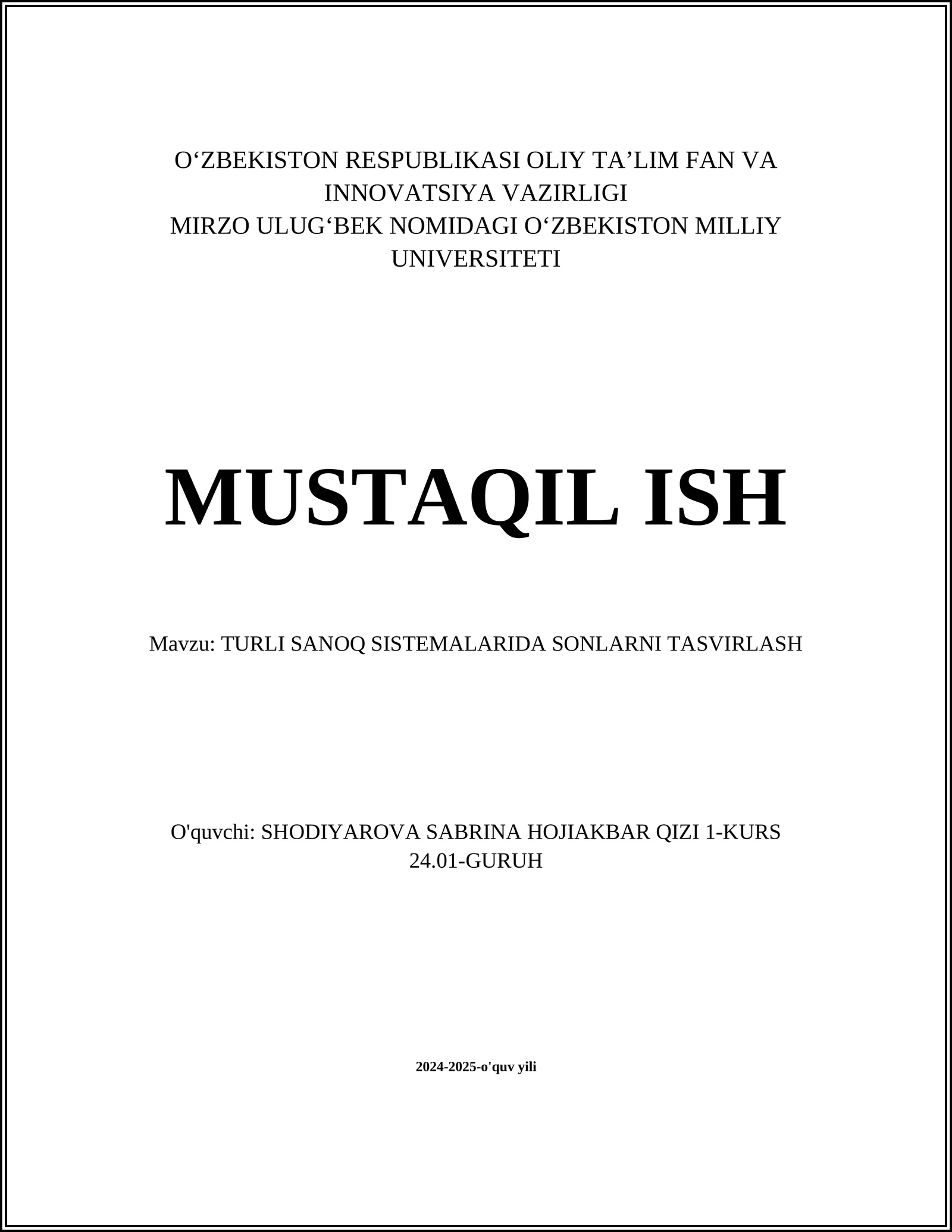TURLI SANOQ SISTEMALARIDA SONLARNI TASVIRLASH