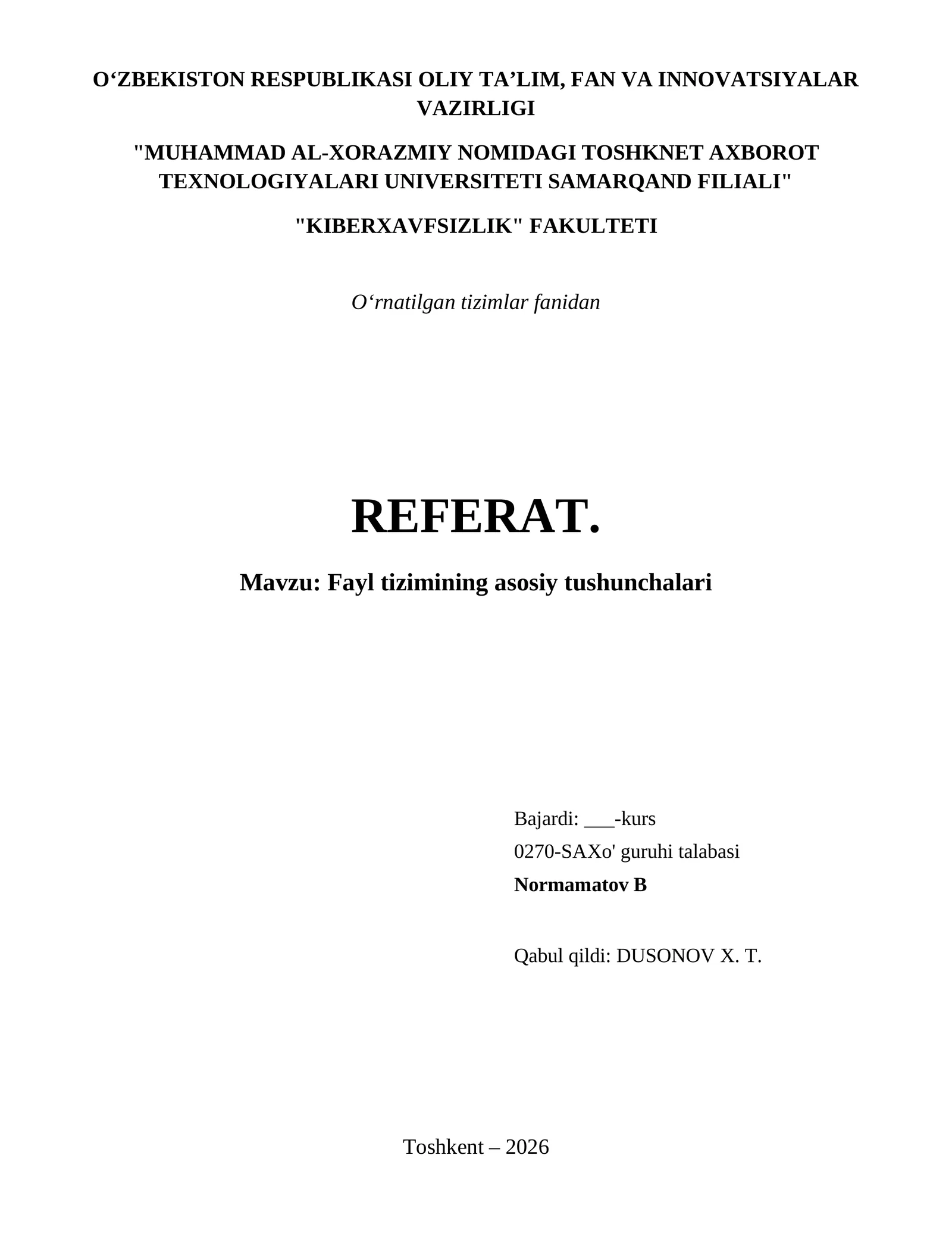 Fayl tizimining asosiy tushunchalari