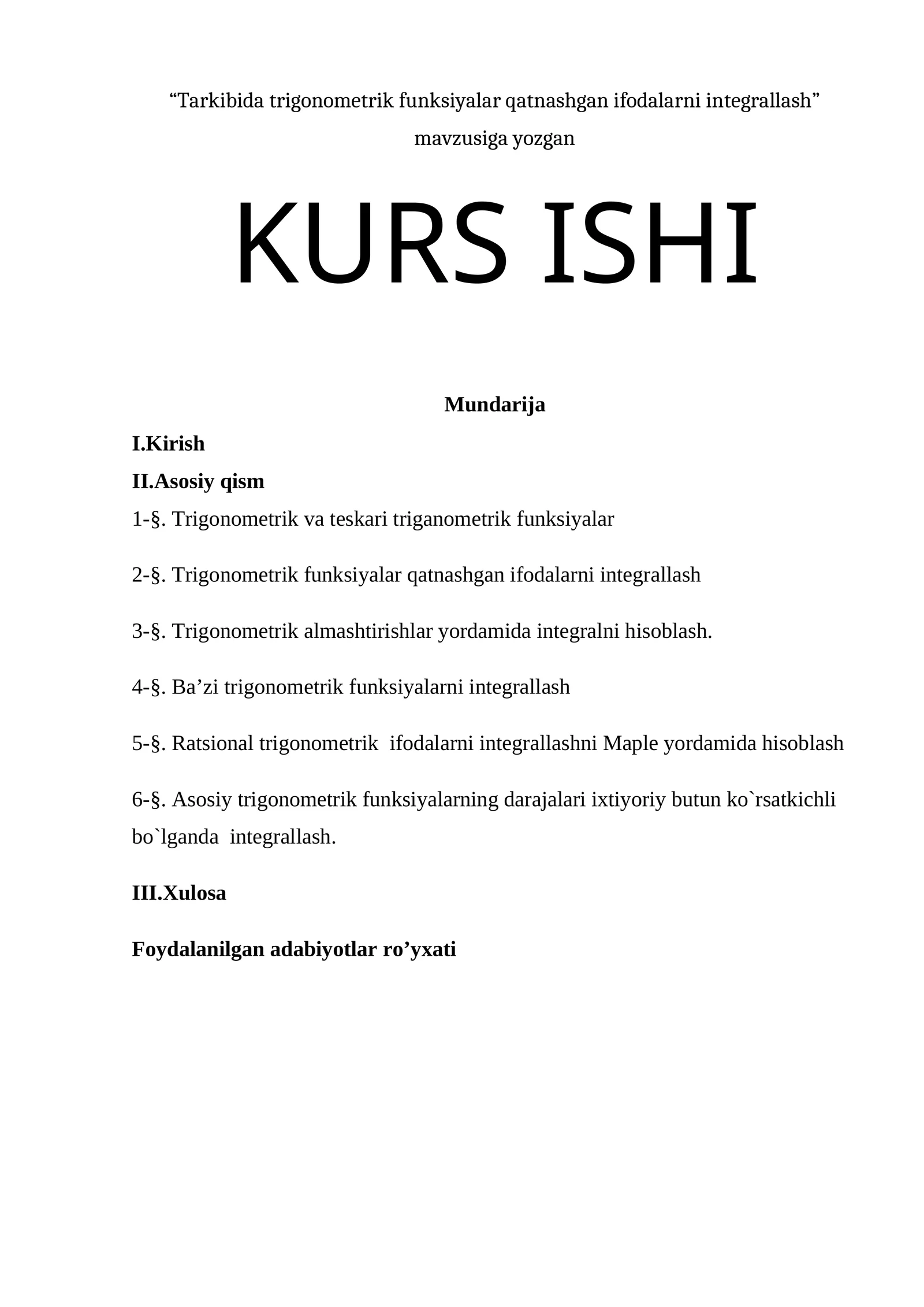 Triganometrik va teskari triganometrik funksiyalar