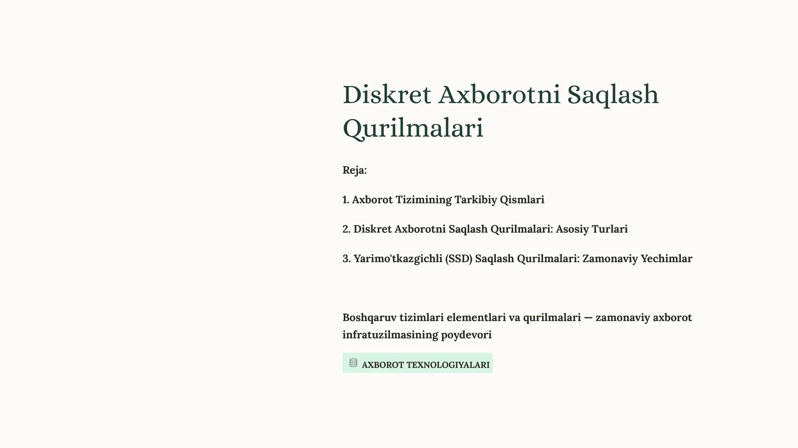 Diskret Axborotni Saqlash Qurilmalari
