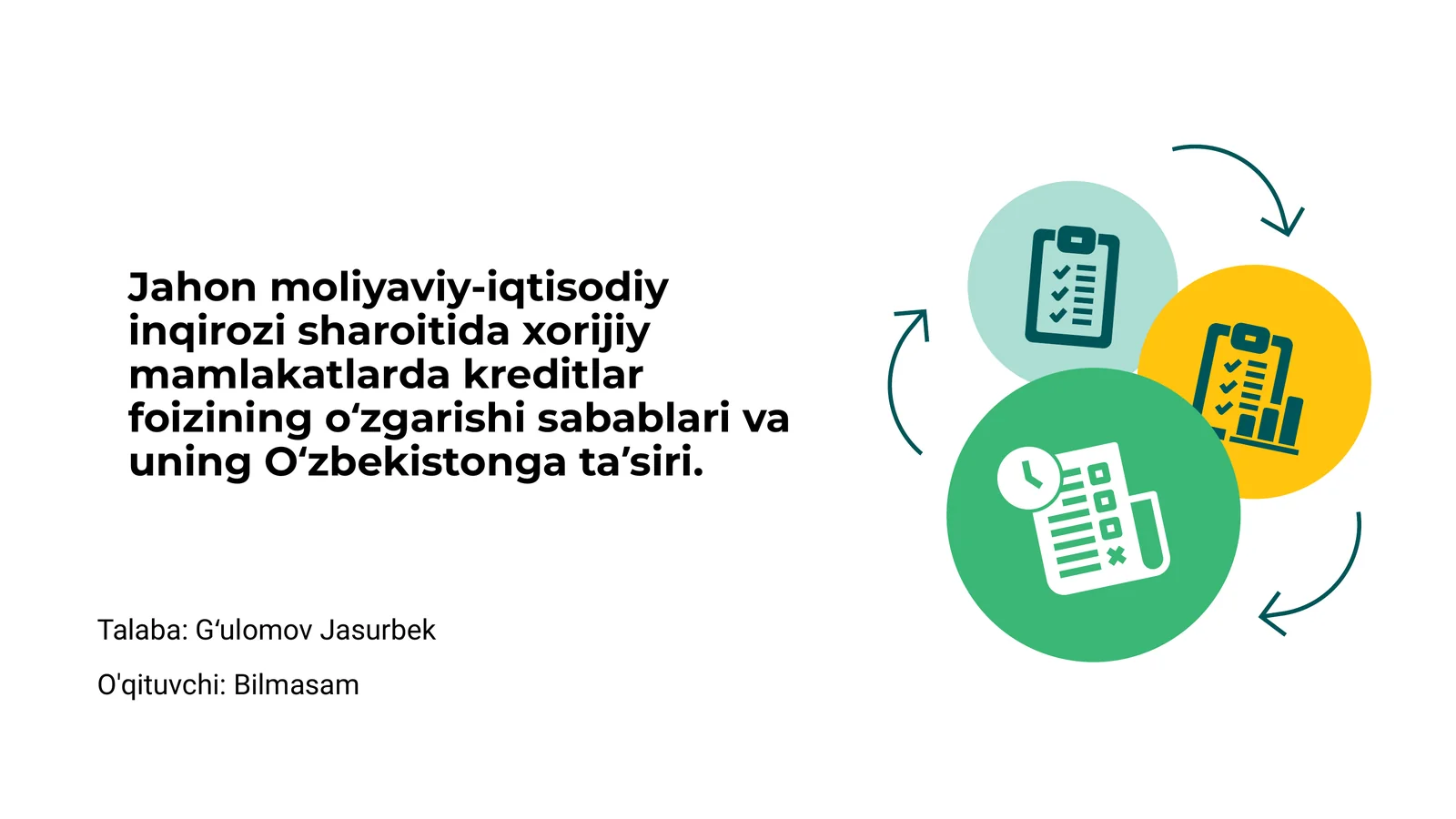 Jahon moliyaviy inqirozi sharoitida xorijiy mamlakatlarda kreditlar foizining oʻzgarishi sabablari va uning Oʻzbekistonga taʼsiri