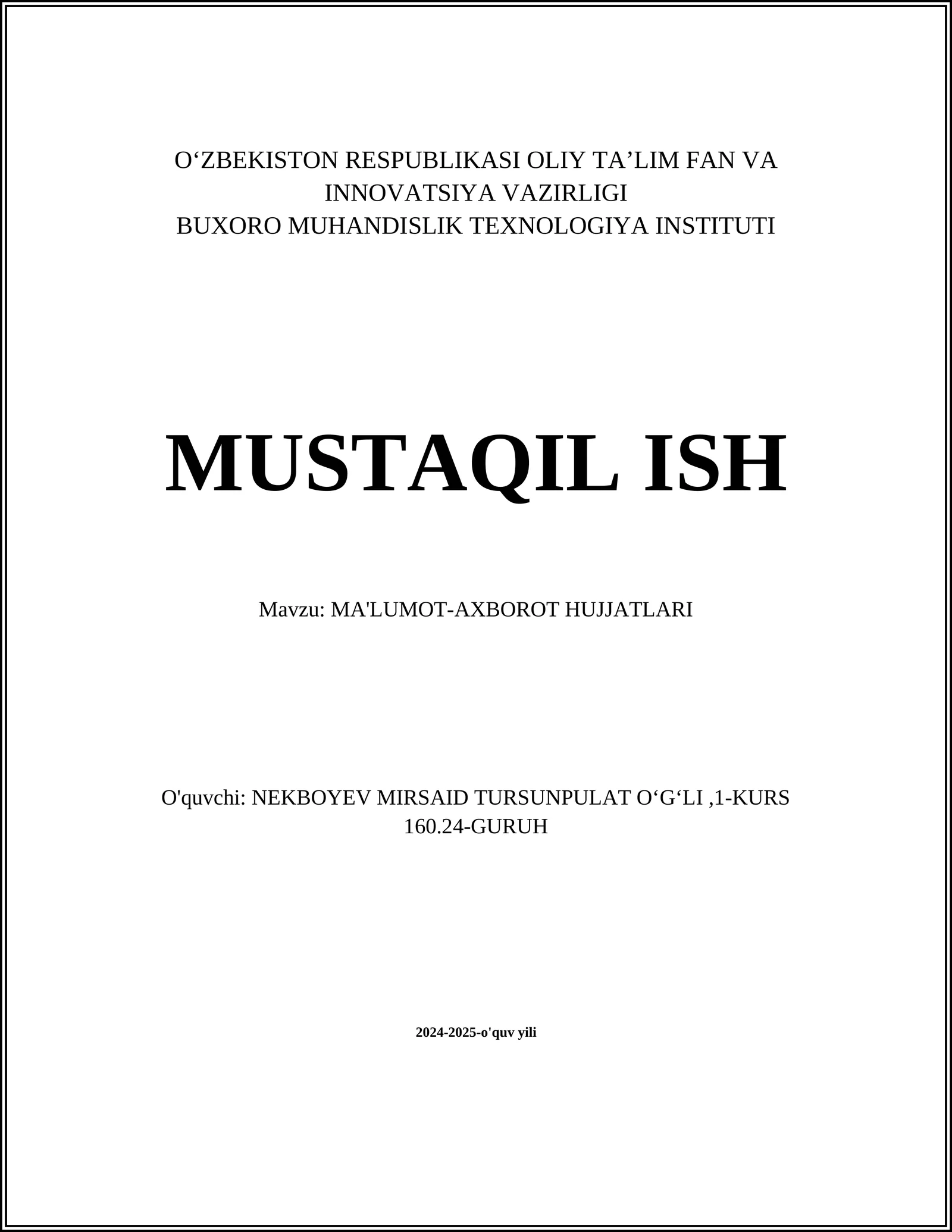 MA'LUMOT-AXBOROT HUJJATLARI