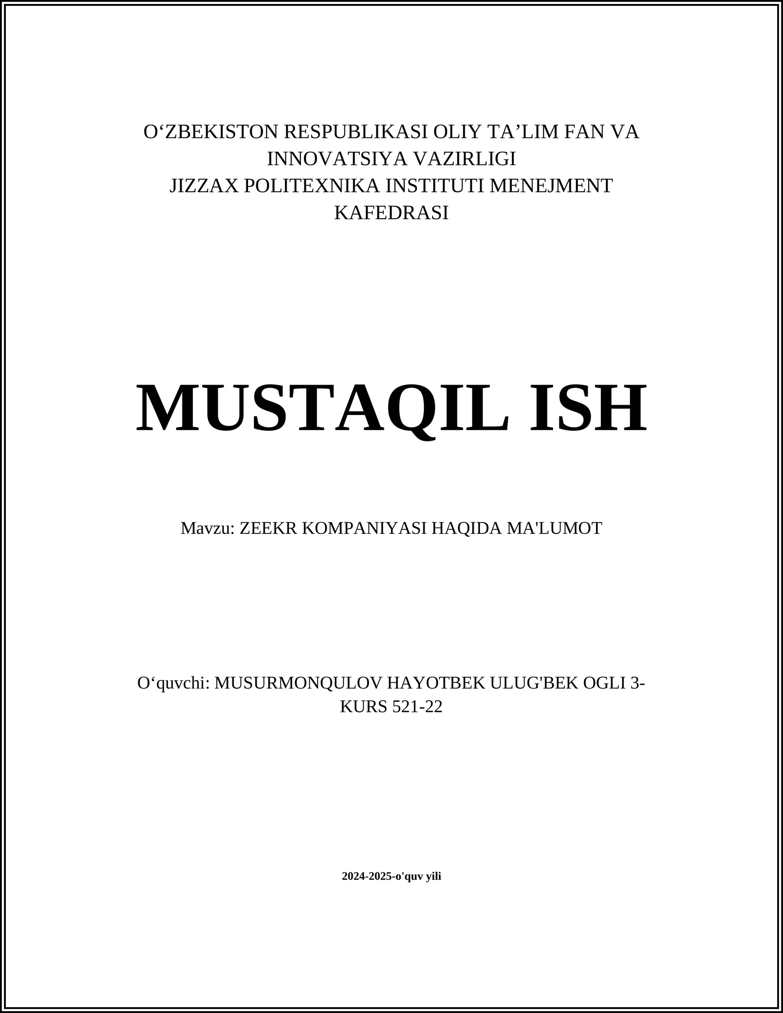 ZEEKR KOMPANIYASI HAQIDA MA'LUMOT