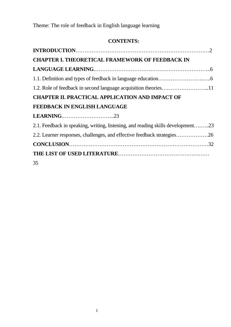The role of feedback in English language learning