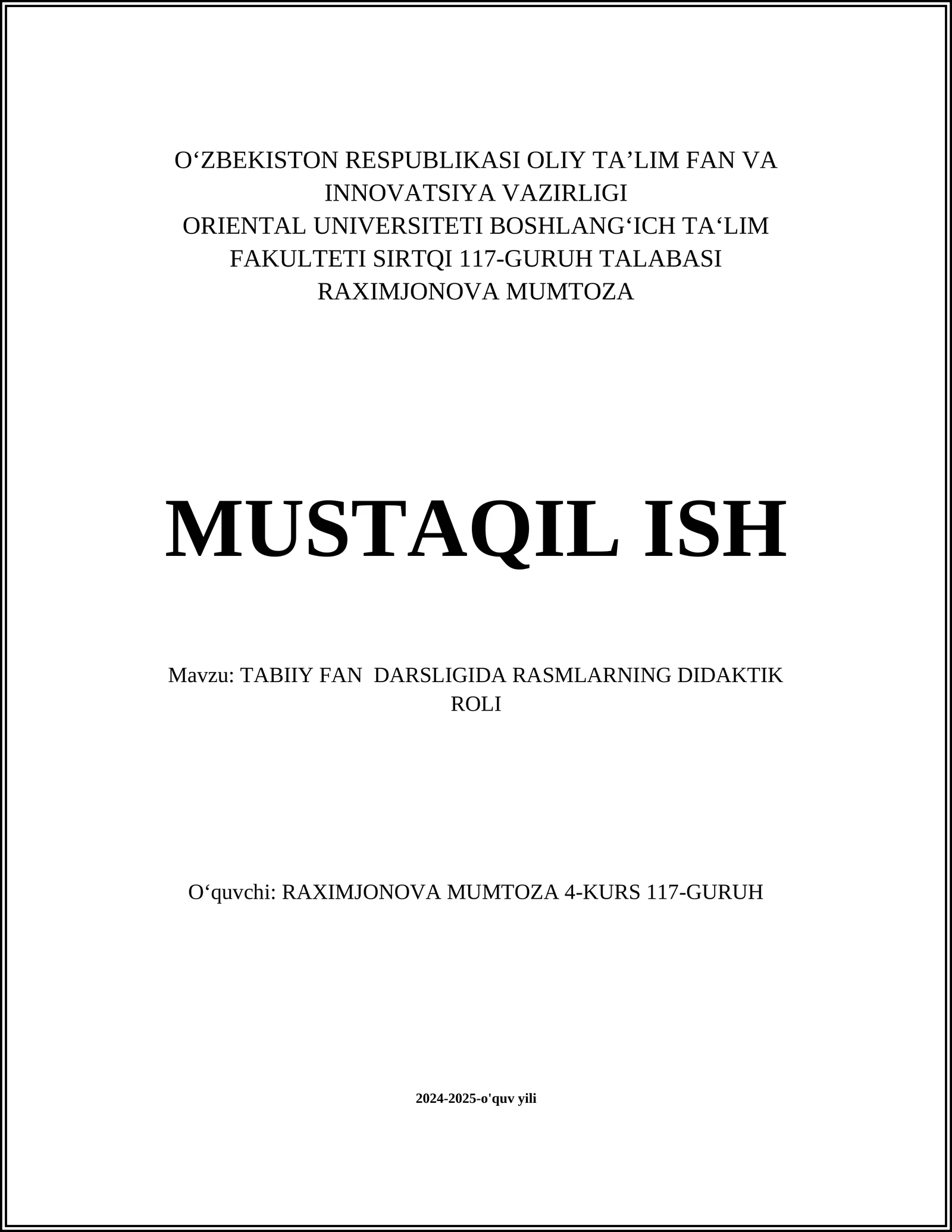 TABIIY FAN DARSLIGIDA RASMLARNING DIDAKTIK ROLI