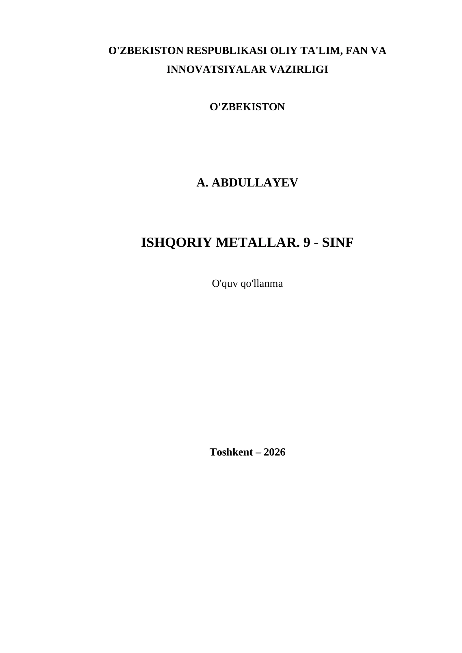 ISHQORIY METALLAR. 9 - SINF