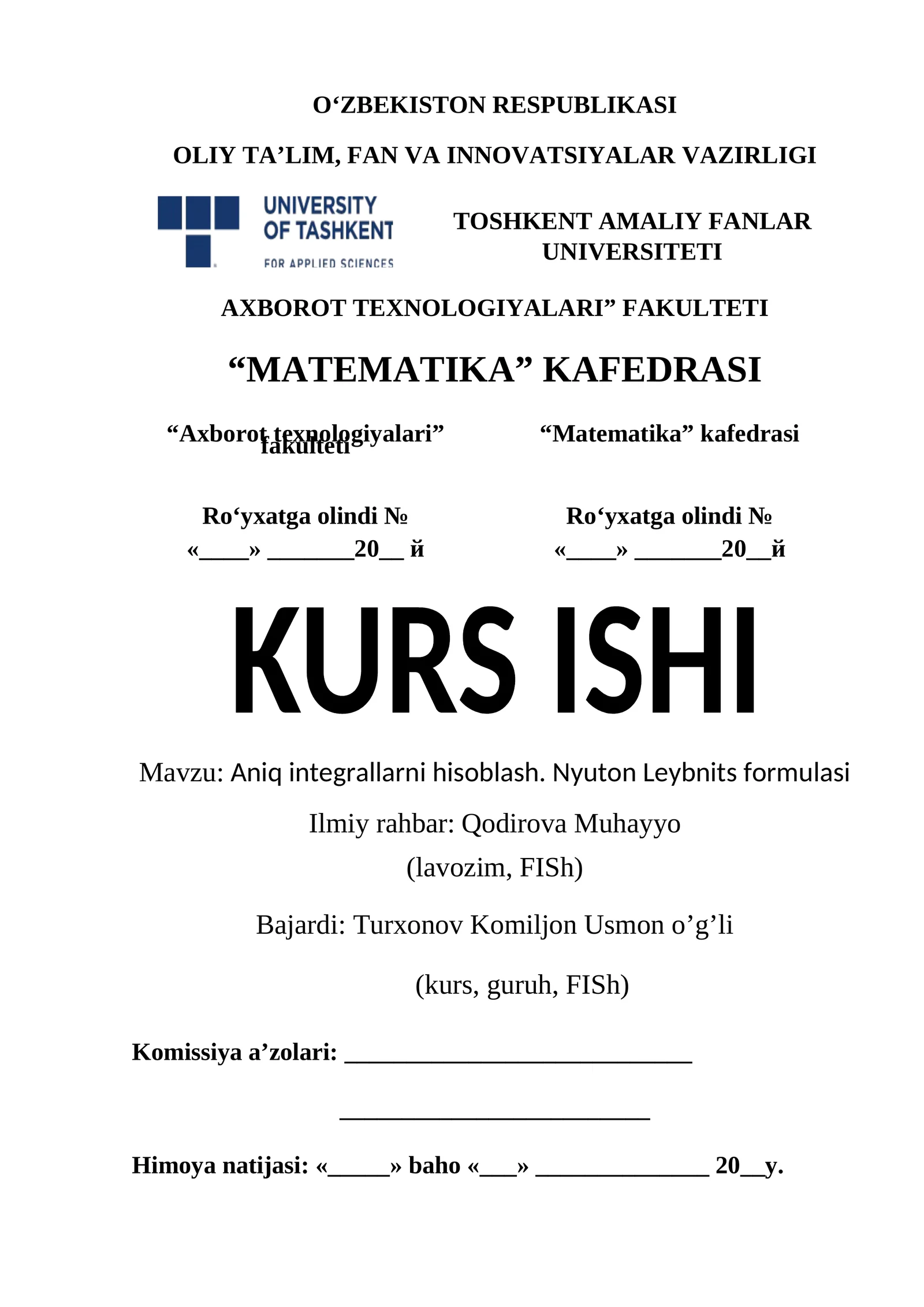 Aniq integrallarni hisoblash. Nyuton Leybnits formulasi