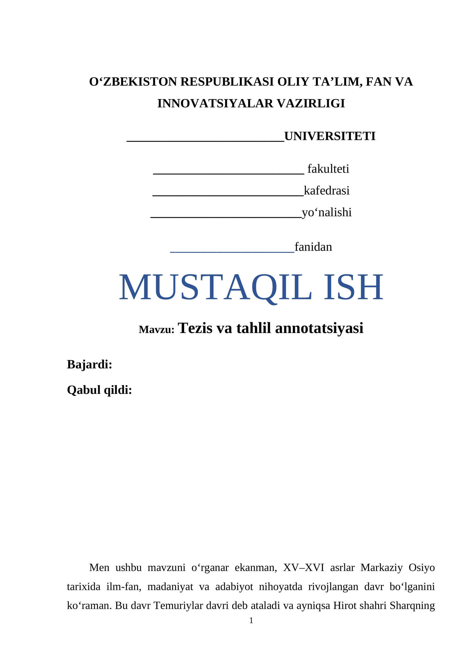 Tezis va tahlil annotatsiyasi