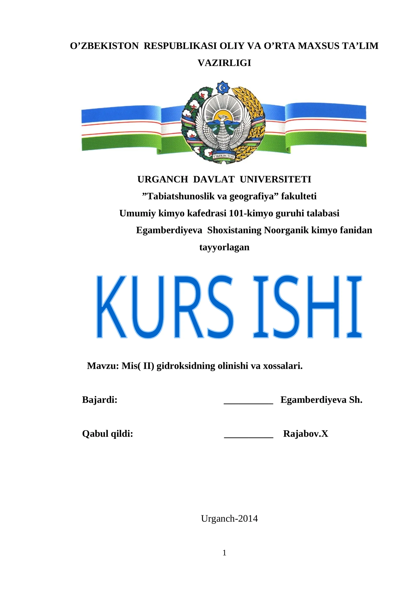 Mis(II) gidroksidning olinishi va xossalari