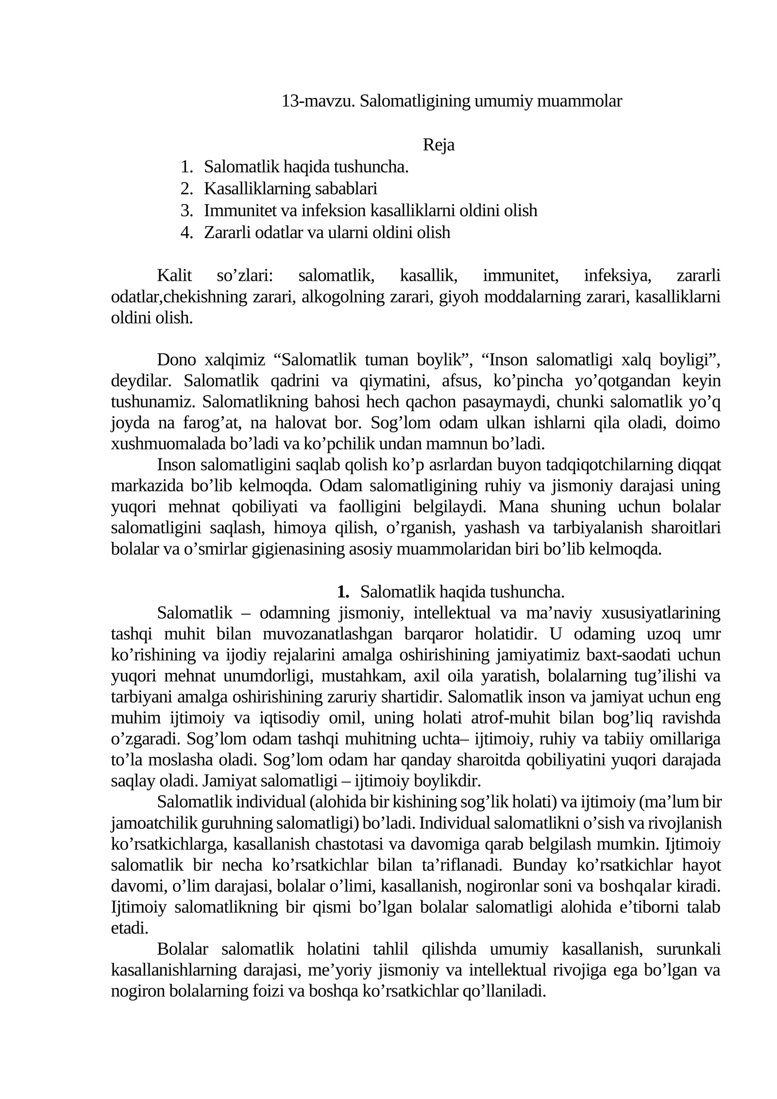 Salomatligining umumiy muammolar