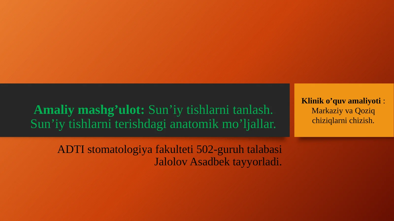 Sun’iy tishlarni tanlash. Sun’iy tishlarni terishdagi anatomik mo’ljallar
